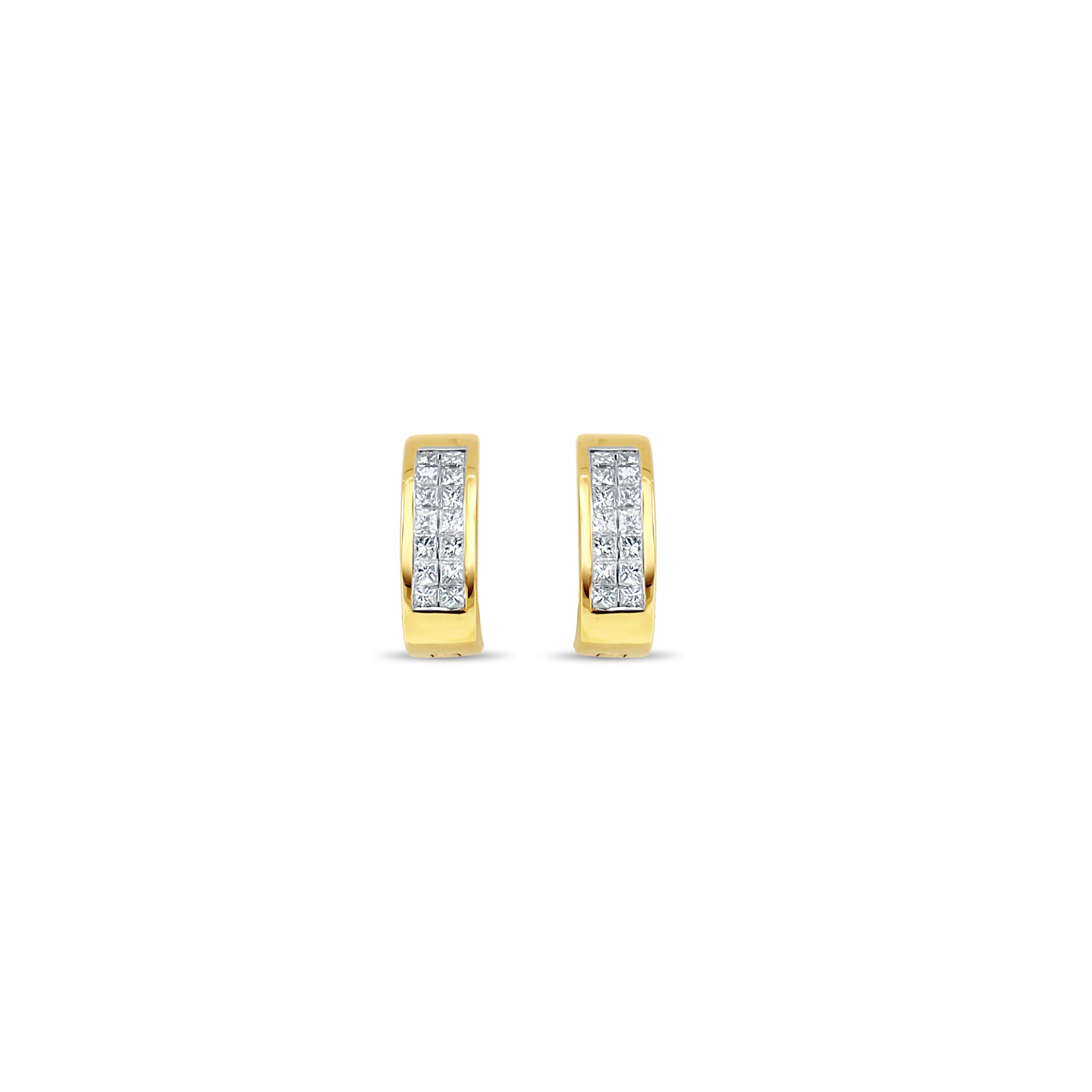 14K Yellow Gold Princess Cut Huggie Earrings – Elegant & Hypoallergenic Hoop Earrings for Women, Perfect for Weddings, Parties & Everyday Wear