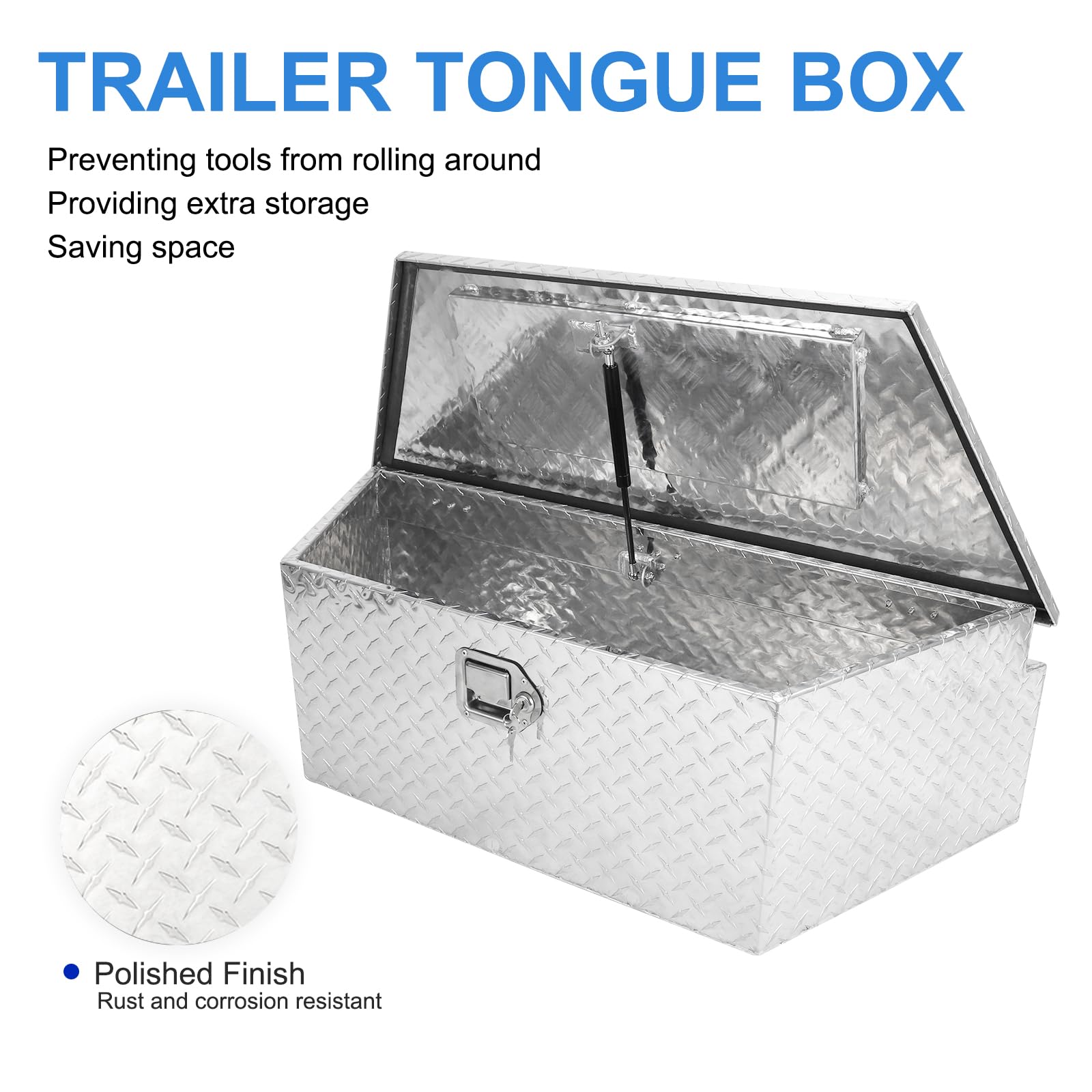 EASYBERG 39 Inch Heavy Duty Aluminum Trailer Tongue Tool Box with Lock & Keys - Silver Diamond Plate Storage for Trucks, Trailers, RVs (39