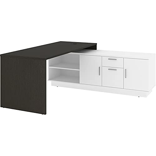 Pemberly Row 72 Inch L-Shaped Office Desk in Deep Gray & White - Modern Home Office Furniture for Small Spaces, Gaming Setup & Workstation