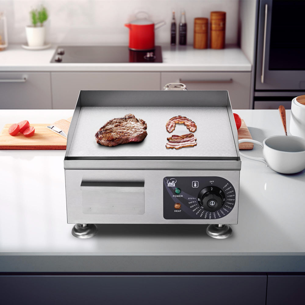 TheLAShop Electric Griddle Countertop Flat Top Grill - 14 Inch, 1500W, 110V - Perfect for Pancakes, Burgers & Breakfast Cooking at Home or Outdoor Camping