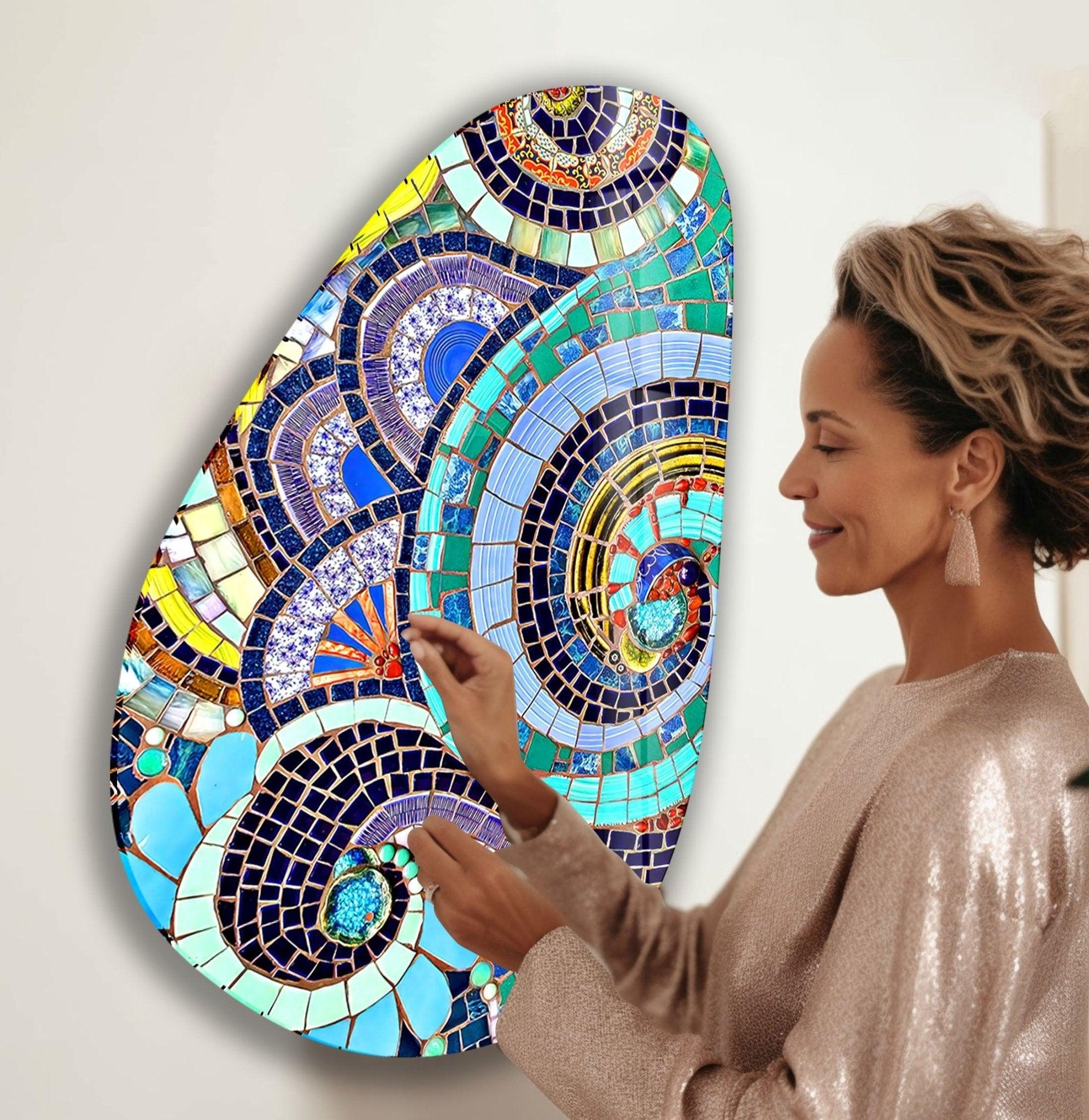 Asymmetrical Oval Mosaic Glass Wall Art - Handmade Modern Home Decor for Living Room, Bedroom & Office