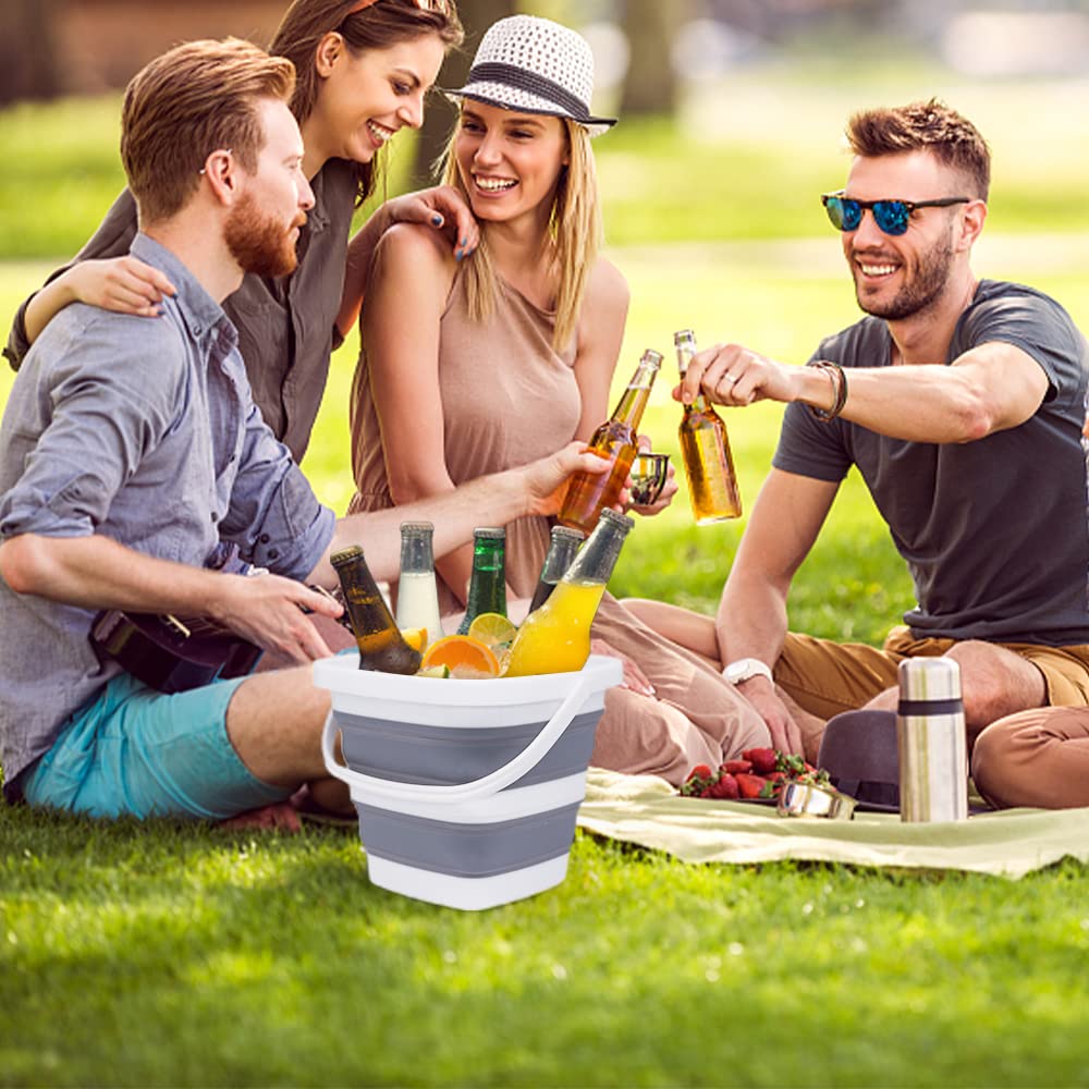 2 Pack Collapsible Bucket 1.4 Gallon (5L) - Foldable Water Container for House Cleaning, Car Wash, Beach, Camping & Fishing | Portable & Lightweight Plastic Pail | Perfect for Outdoor Activities, Travel & Emergency Water Storage (Mini-Grey)