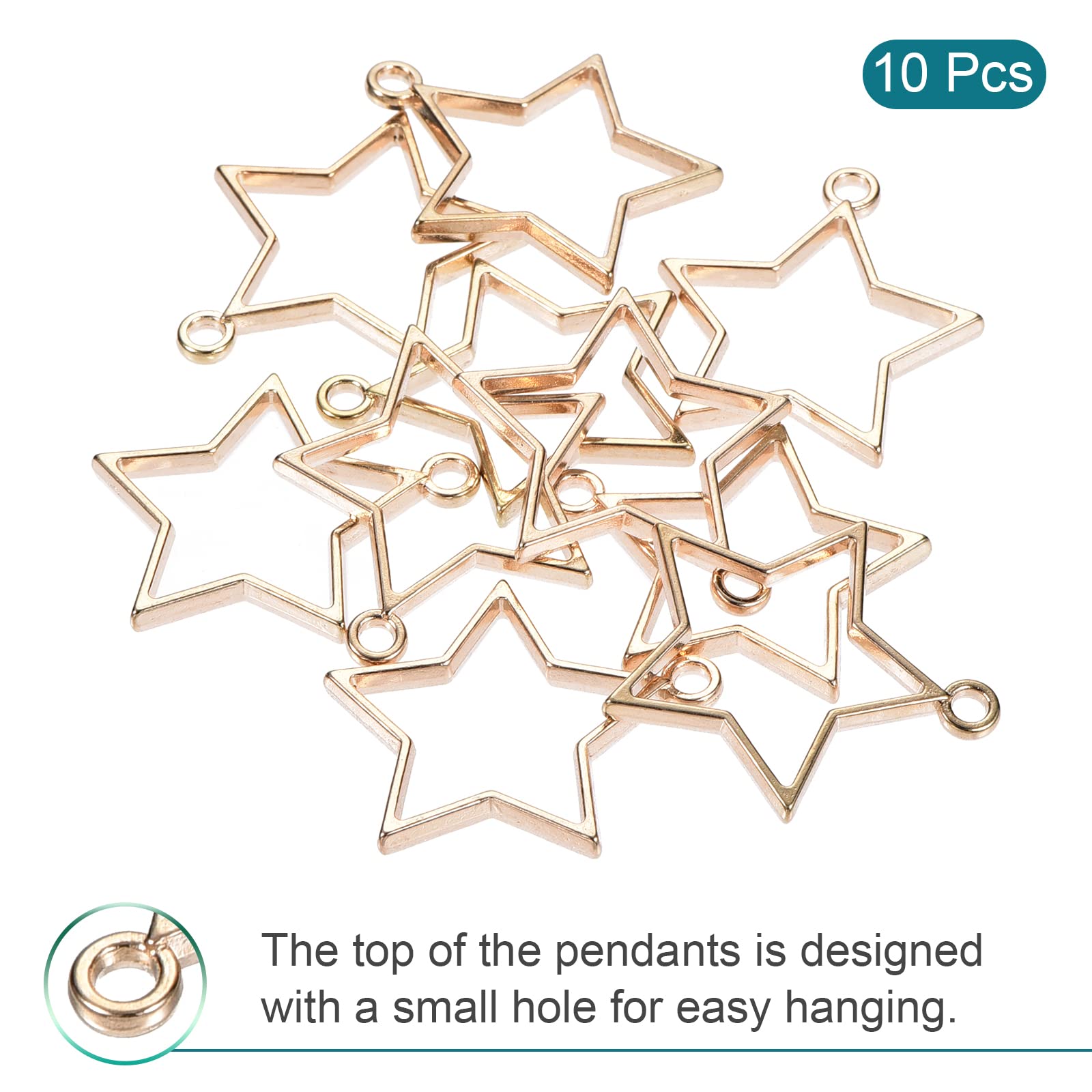 Meccanity 10-Pack Gold Tone Star Shape Geometric Resin Pendant Frames - Hollow Open Back Alloy Charms for DIY Jewelry Making, Necklace Crafting, Bracelet Design & Scrapbooking Projects