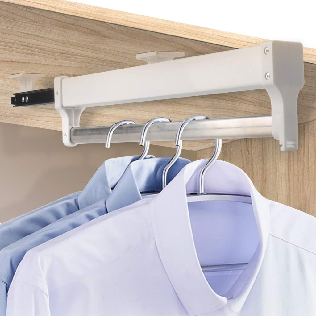 Extendable Pull-Out Closet Rod 15.7-23.6 Inch, Heavy Duty Metal Clothes Rail for Wardrobe Organization - Perfect for Small Spaces, Closets & Laundry Rooms