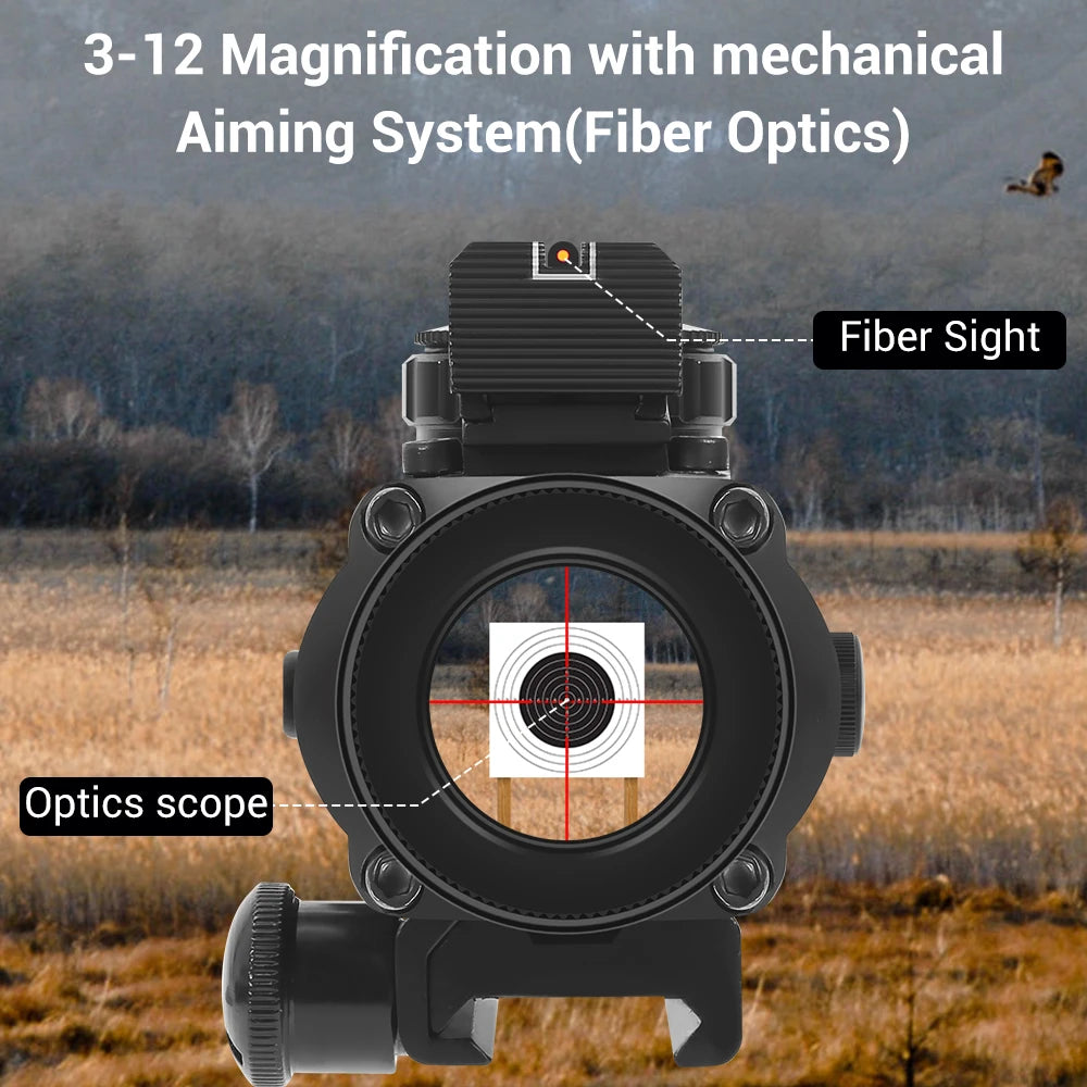 3-12x32 Prism Scope - Tactical Hunting Rifle Scope with Red/Green Illuminated Reticle | Rapid Range Reflex Optics | Airsoft & Hunting Accessories for 20mm Rails | Perfect for Low Light Hunting & Tactical Shooting
