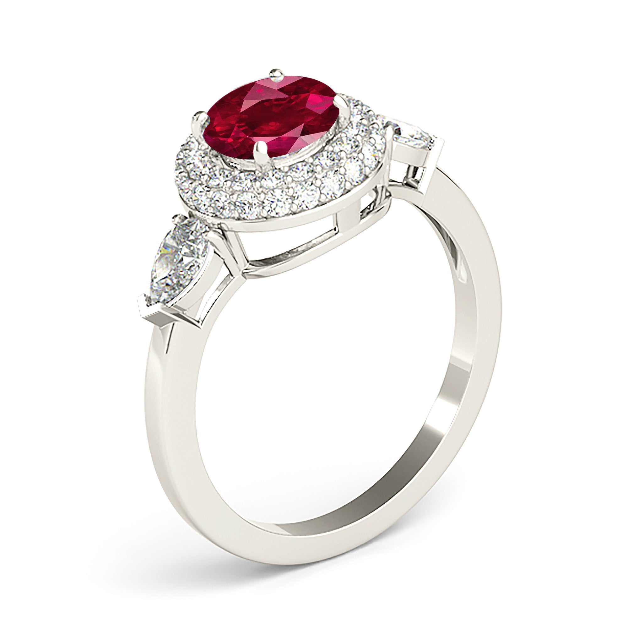 1.35 Carat Genuine Ruby Engagement Ring with Diamond Halo & Side Stones - Perfect for Wedding, Anniversary & Valentine's Day Gifts