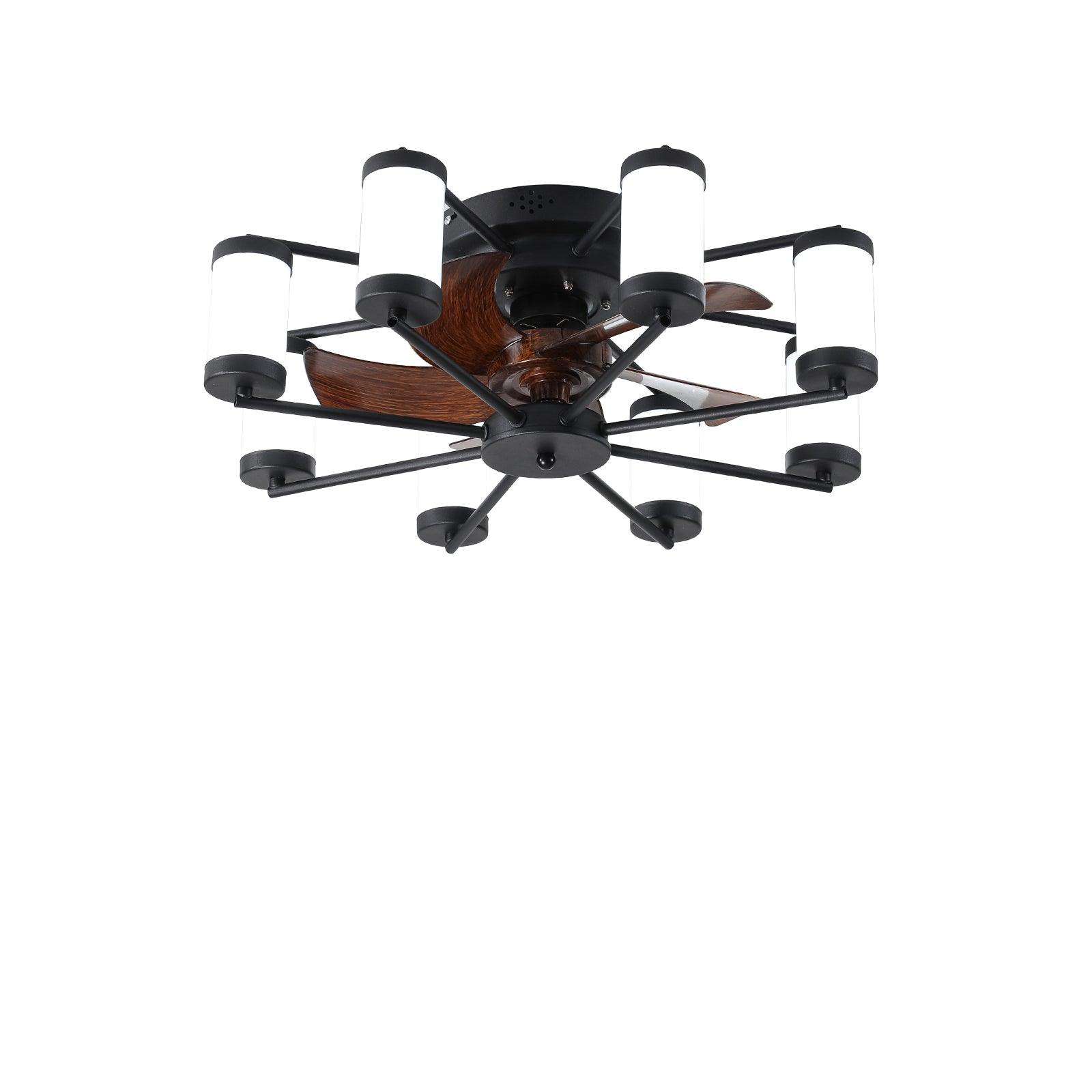 21.7 Inch Windmill Flush Mount Ceiling Fan with Light, Remote Control & Timer - Black - Perfect for Bedroom, Living Room, Kitchen & Office
