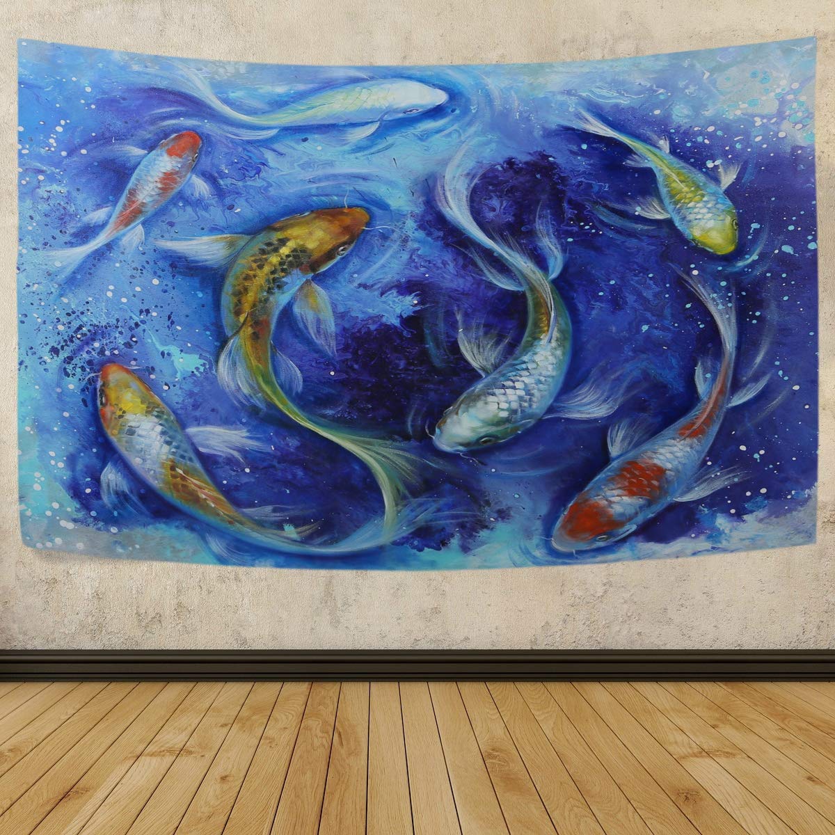 MOYYO Koi Fish Tapestry Wall Hanging - 60x51 Inch Vibrant Polyester Wall Art Decor for Bedroom, Living Room, Dorm | Japanese Inspired Watercolor Painting | Perfect for Boho, Zen & Asian Style Home Decor