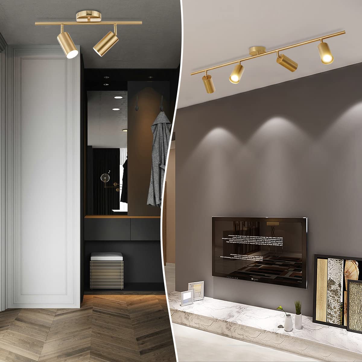 BOKT Gold Adjustable Ceiling Track Light - 2 or 4 Light Industrial Spotlight Fixture with Directional Lighting for Living Room, Dining Room & Bedroom | Modern Home & Office Lighting Solution