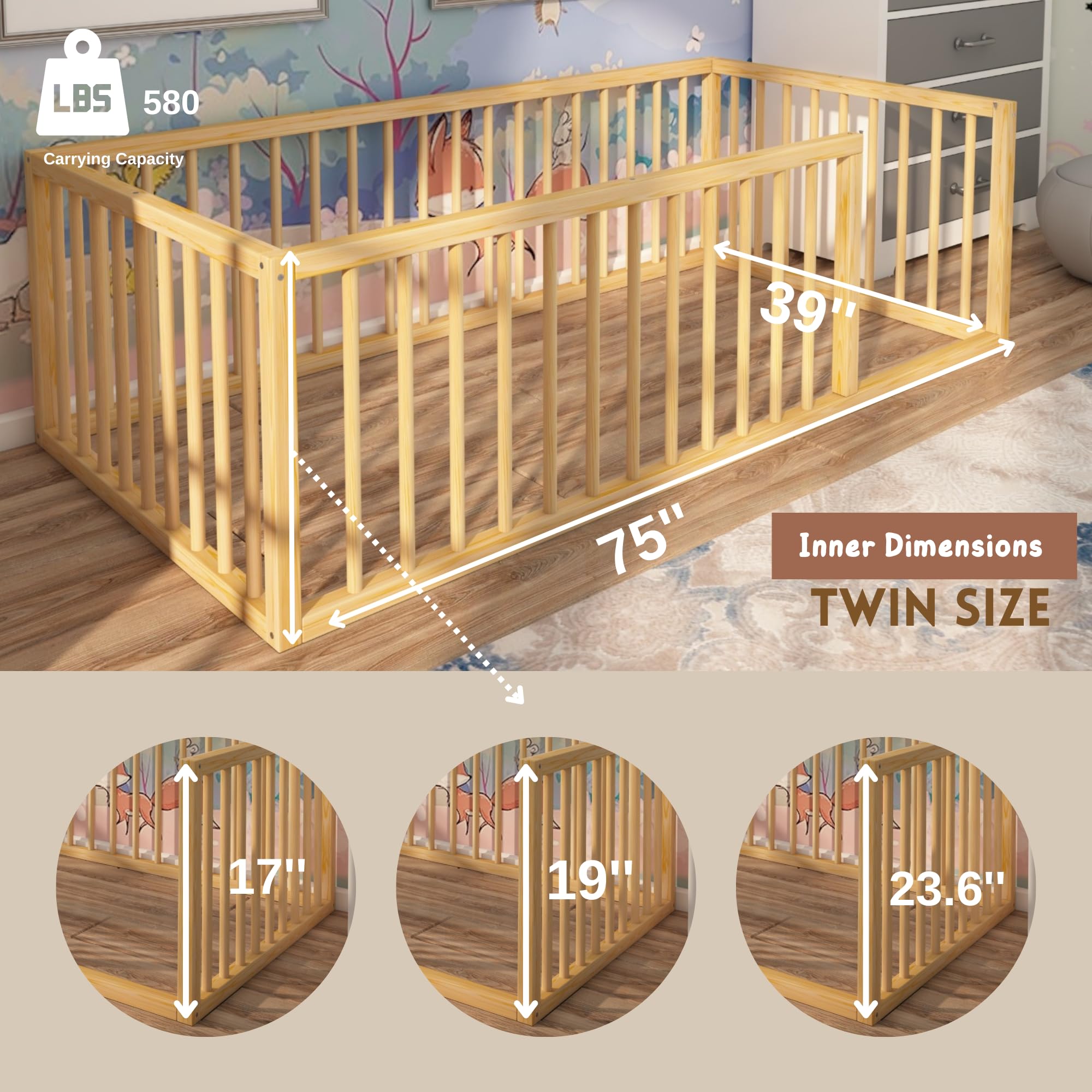 Montessori Twin Floor Bed for Toddlers - 39.4