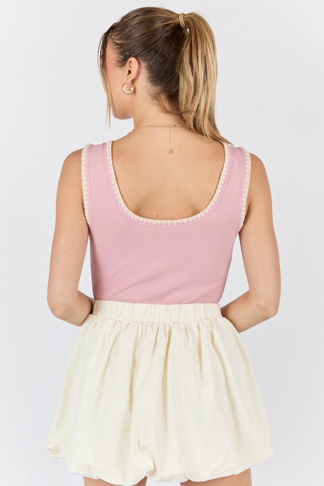 Pretty Please Pink Whipstitch Knit Bodysuit for Women - Soft Stretchy Comfort Fit - Trendy Casual & Layering Outfits - Perfect for Date Nights, Parties & Everyday Wear