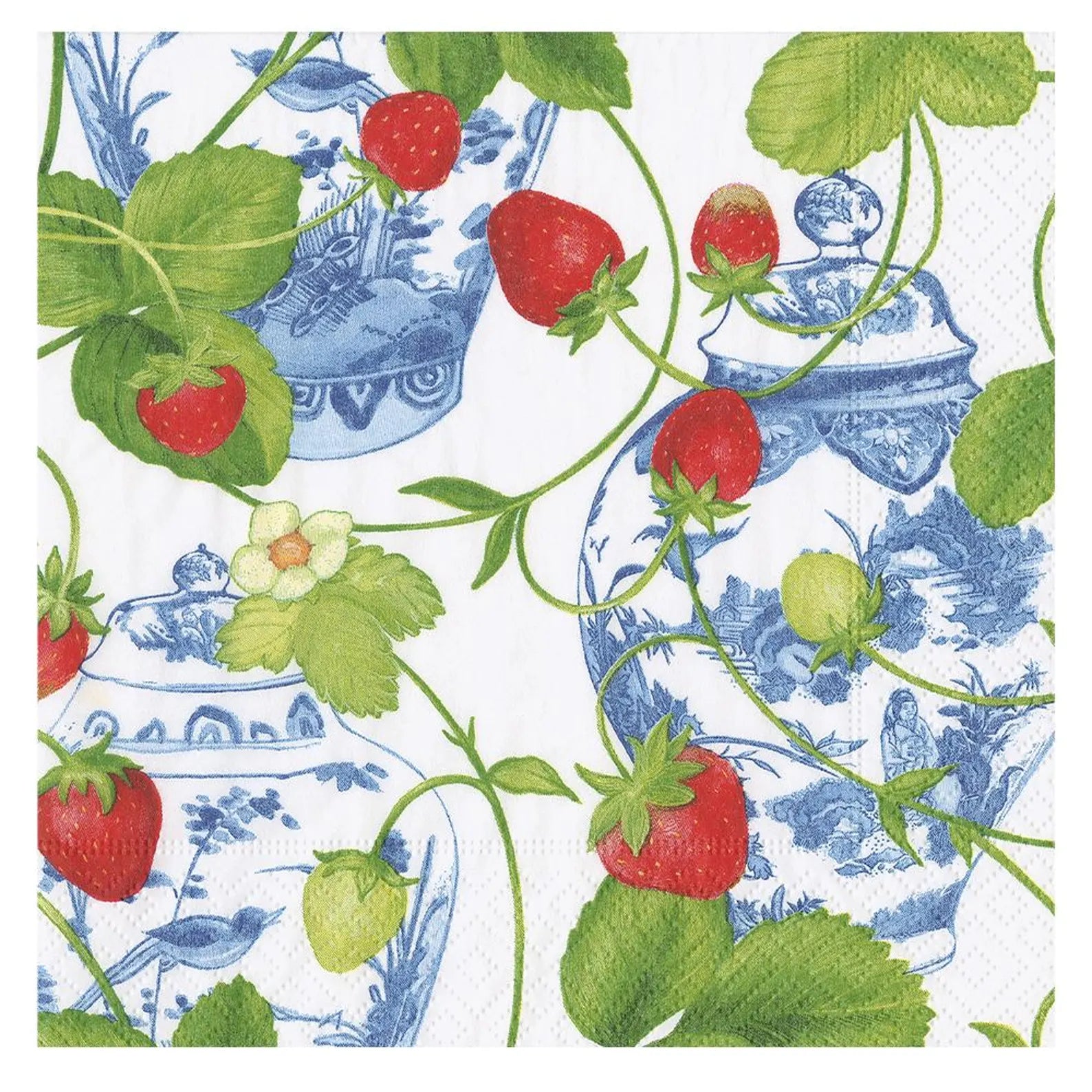 Strawberries and Cream Cocktail Napkins - Elegant Disposable Paper Napkins for Parties, Weddings, and Special Events
