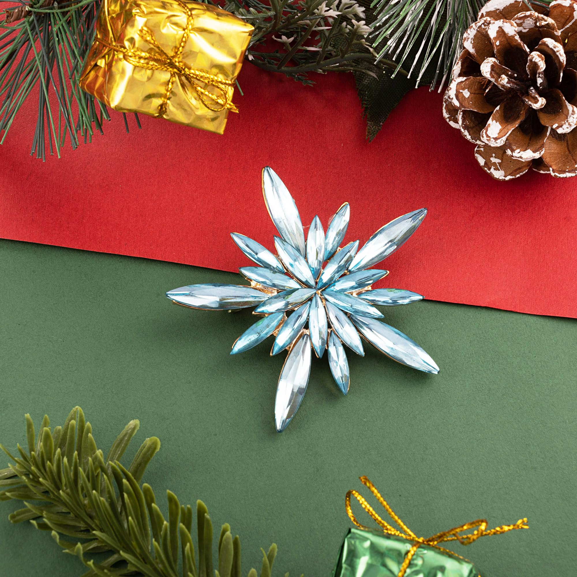 XGALBLA Elegant Clear Austrian Crystal Snowflake Brooch Pin for Women | Winter Holiday Jewelry Gift | Perfect for Christmas Parties, Coat Decor & Festive Outfits