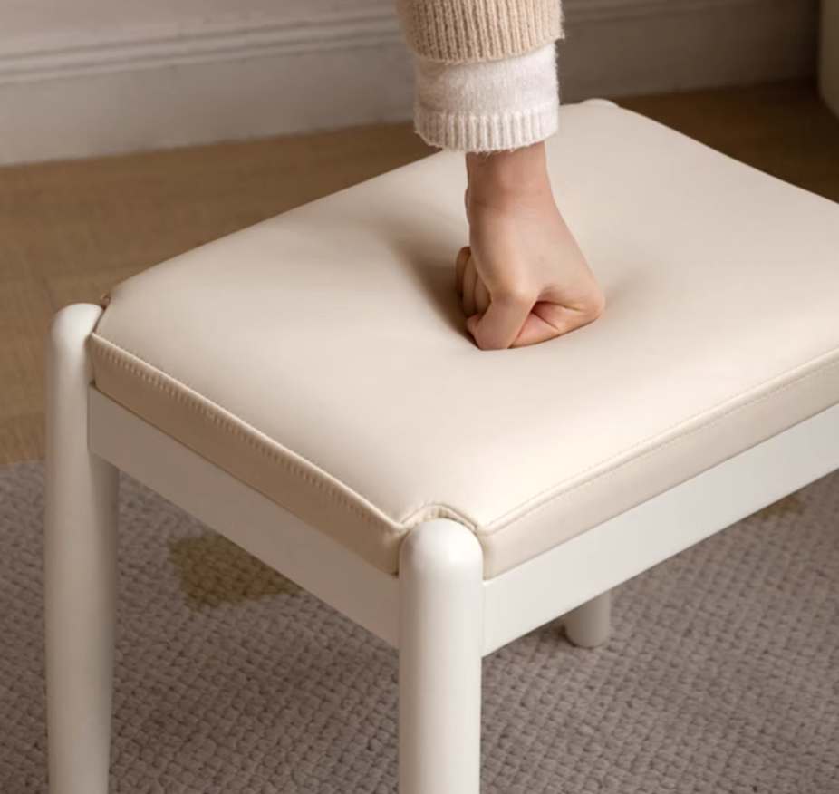 Modern White Birch Solid Wood Makeup Stool - Elegant Vanity Seat for Dressing Table, Bedroom & Bathroom - Perfect for Makeup, Hair Styling & Relaxing