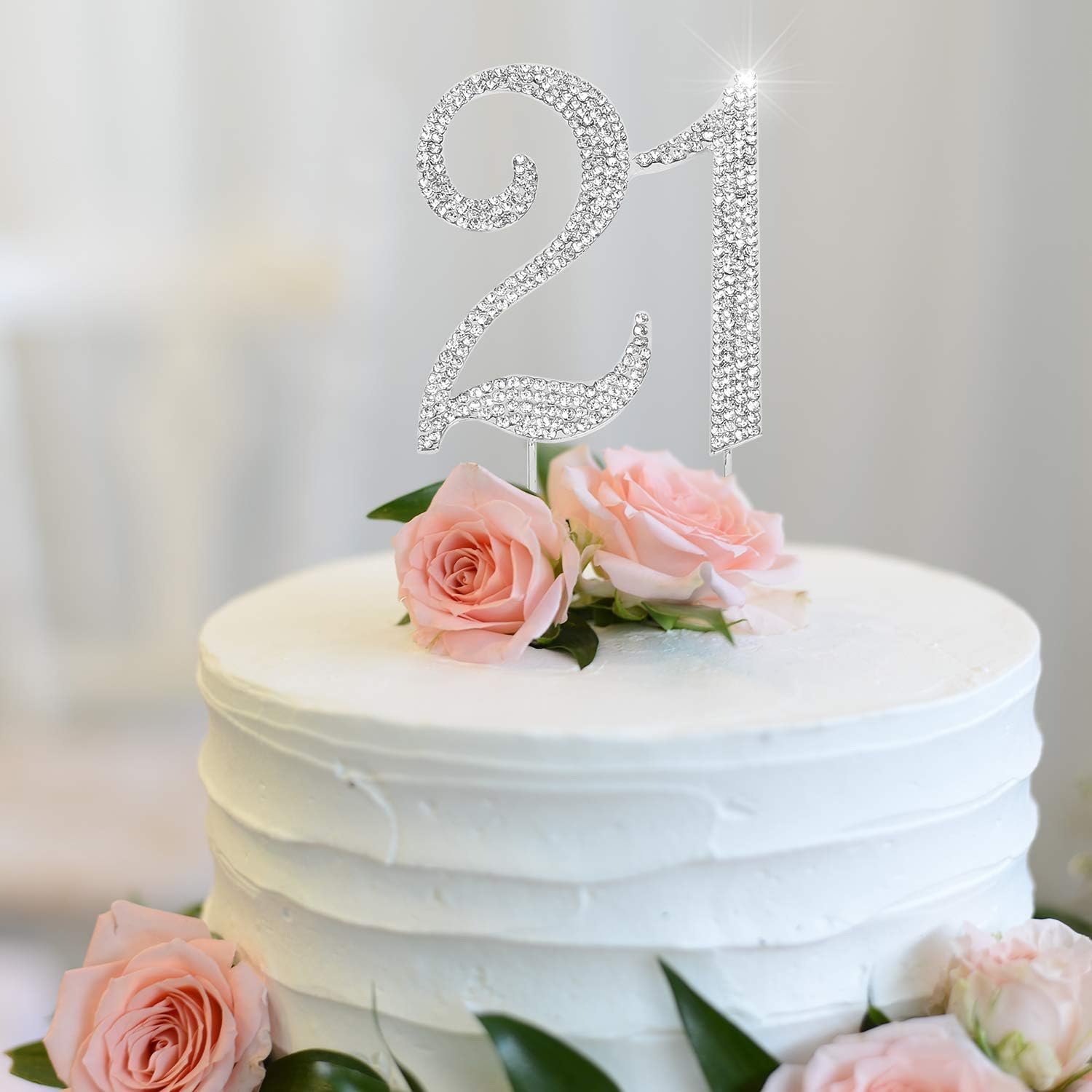 21st Birthday Cake Topper - Bling Crystal Rhinestone Decorations for Women, Silver Keepsake | Perfect for 21st Birthday Parties, Milestone Celebrations & Special Occasions