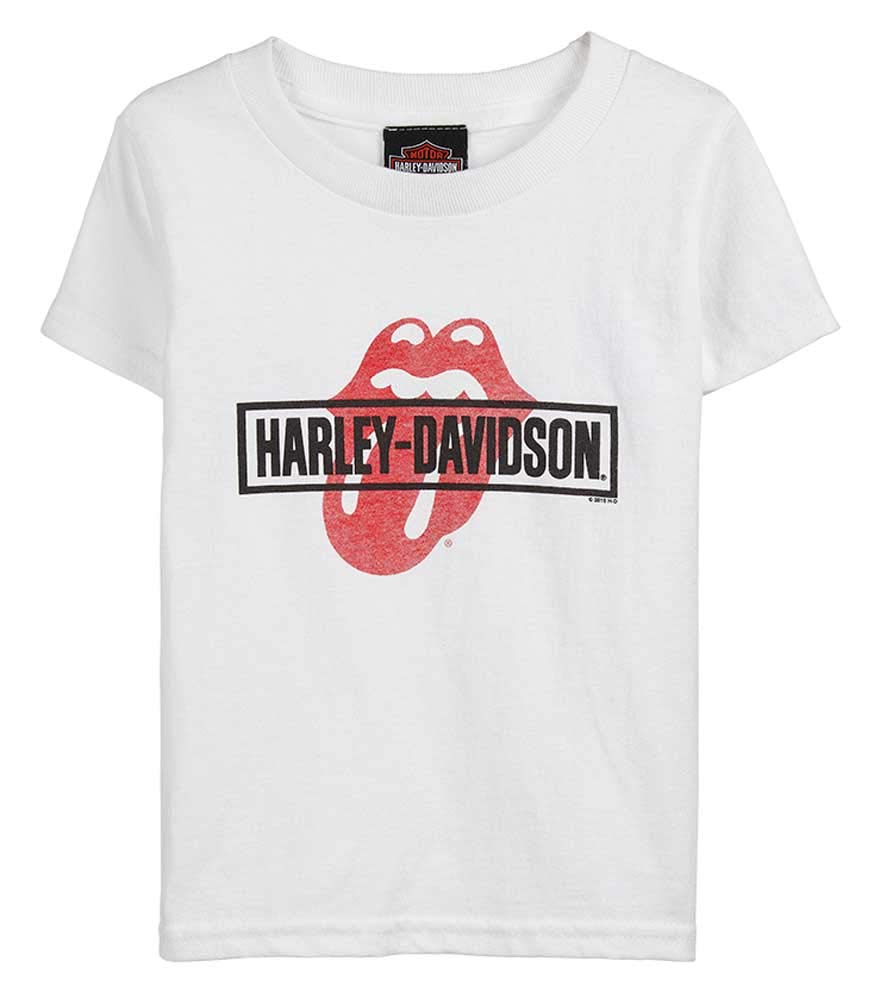 Harley-Davidson Youth Rolling Stones Mash Short Sleeve Cotton T-Shirt for Boys & Girls - Soft White Tee for Concerts, Biking & Casual Wear
