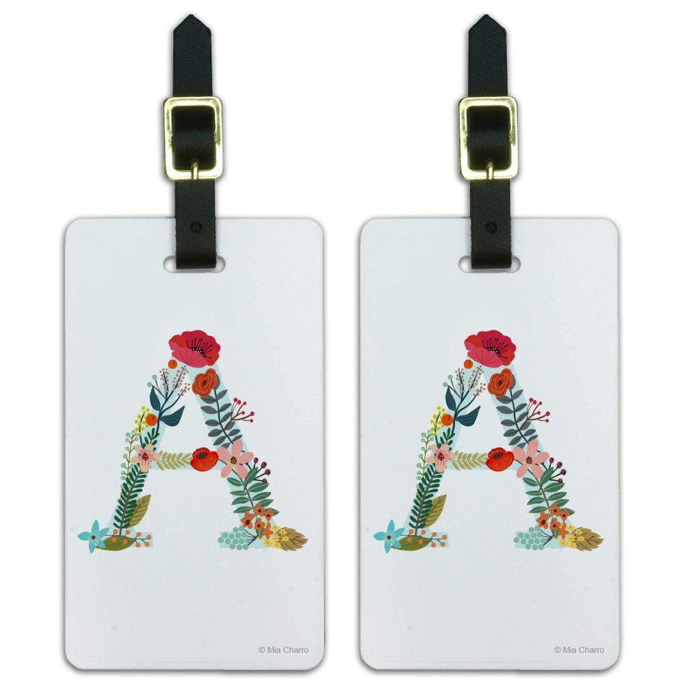Floral Letter A Luggage Tags - Set of 2 Personalized Suitcase ID Cards for Travel, Carry-On Bags & Backpacks | Perfect for Airports, Cruises & Family Trips