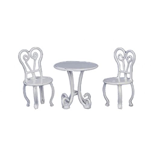 Melody Jane 1:24 Scale Dollhouse White Bistro Table & Chair Set - Miniature Garden Patio Furniture for Dolls - Perfect for Dollhouse Decor, Tea Party Scenes & Backyard Displays