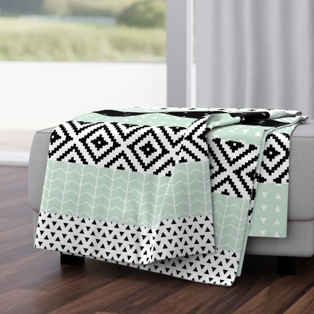 Luxe Velvet Throw Blanket 50x70 Inches - Midcentury Modern Mint Black White Monochrome Print Blanket for Nursery, Living Room & Bedroom Decor