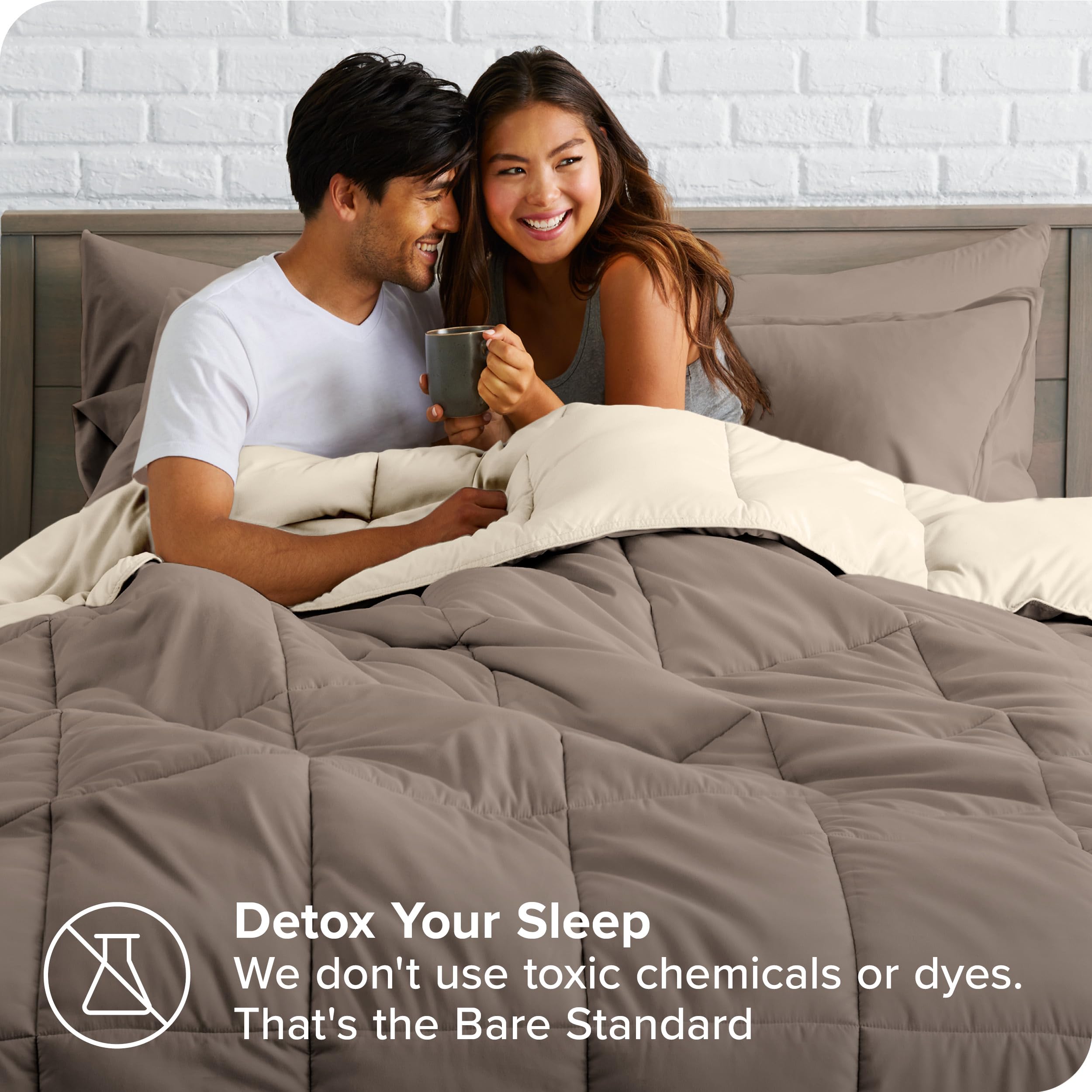 Bare Home Reversible Down Alternative Comforter & Sheet Set - Full Size Bedding Set in Taupe/Sand - Ultra Soft & Breathable for All Seasons - Perfect for Guest Rooms, Dorms, and Cozy Bedrooms