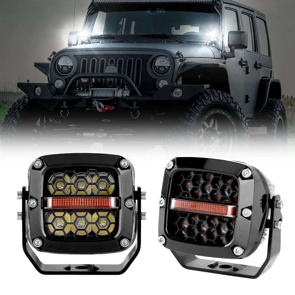 60W LED Cube Lights Amber Warning Light for Pickup Truck, Jeep, ATV, UTV, Motorcycle - Durable Black Off-Road Lighting for Emergency, Work Zone & Trail Safety