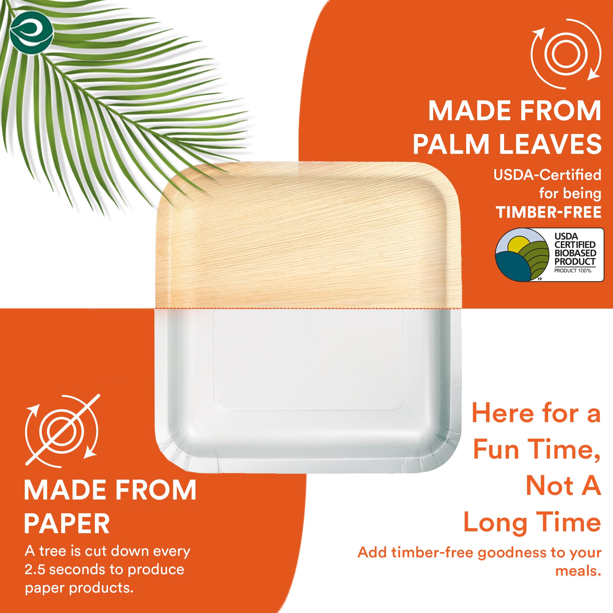 ECO SOUL Compostable 8 Inch Square Palm Leaf Plates (200 Count) - Biodegradable & Eco-Friendly Dinnerware | Microwave & Oven Safe | Perfect for Parties, Picnics, and Sustainable Dining