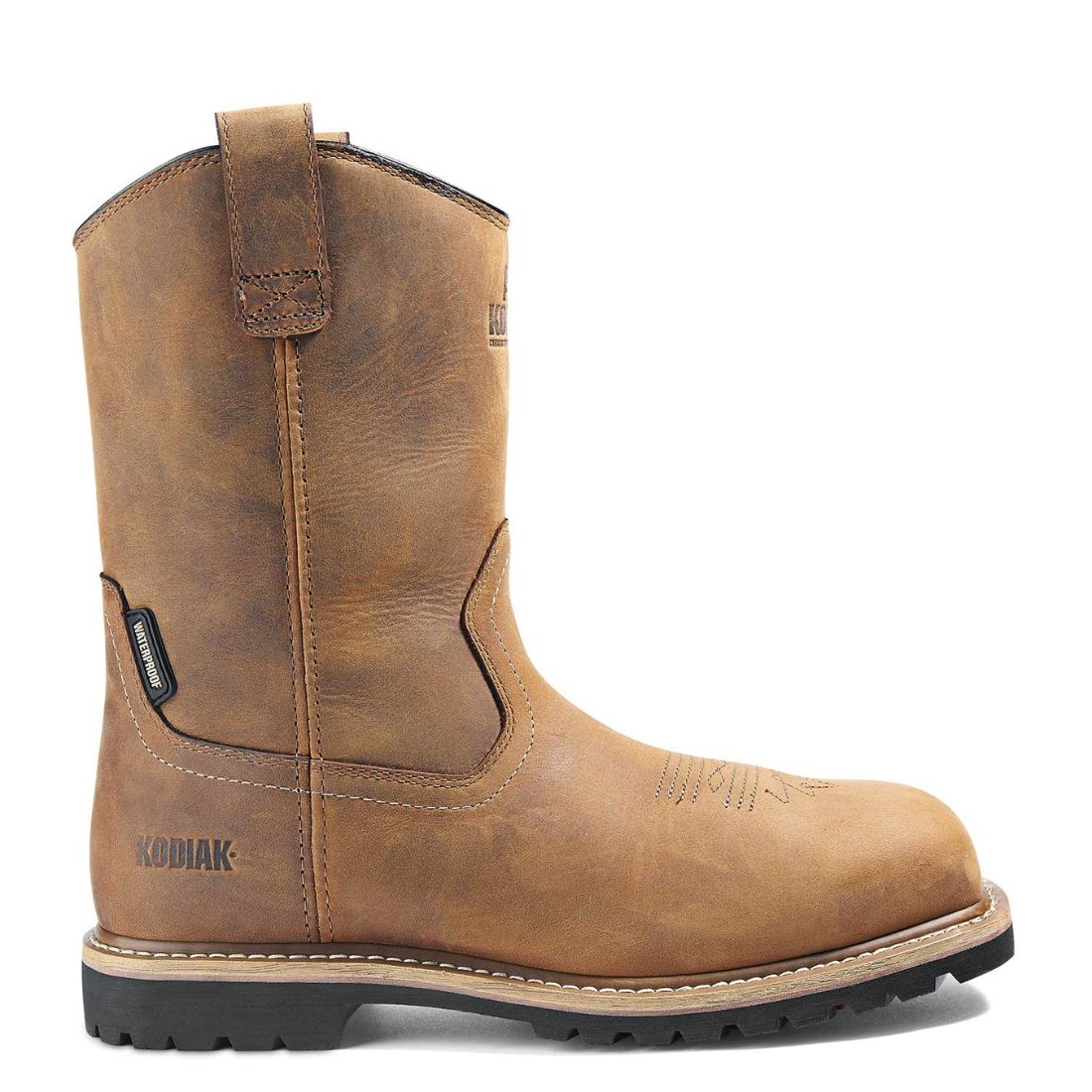 Kodiak Lundbreck 837CBN Men's Waterproof Composite Toe Work Boots - Slip Resistant Safety Shoes for Construction & Outdoor Work - Brown Pull-On Design