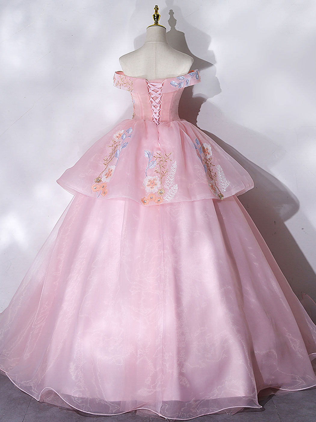 Elegant A-Line Off Shoulder Organza Lace Pink Long Prom Dress for Sweet 16 Party, Homecoming, Formal Events & Special Occasions