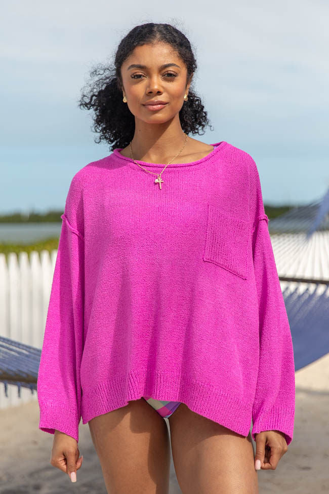 Tell Me Everything Magenta Oversized Pocketed Lightweight Sweater for Women | Cozy Fall & Winter Pullover | Perfect for Casual Outings & Layering