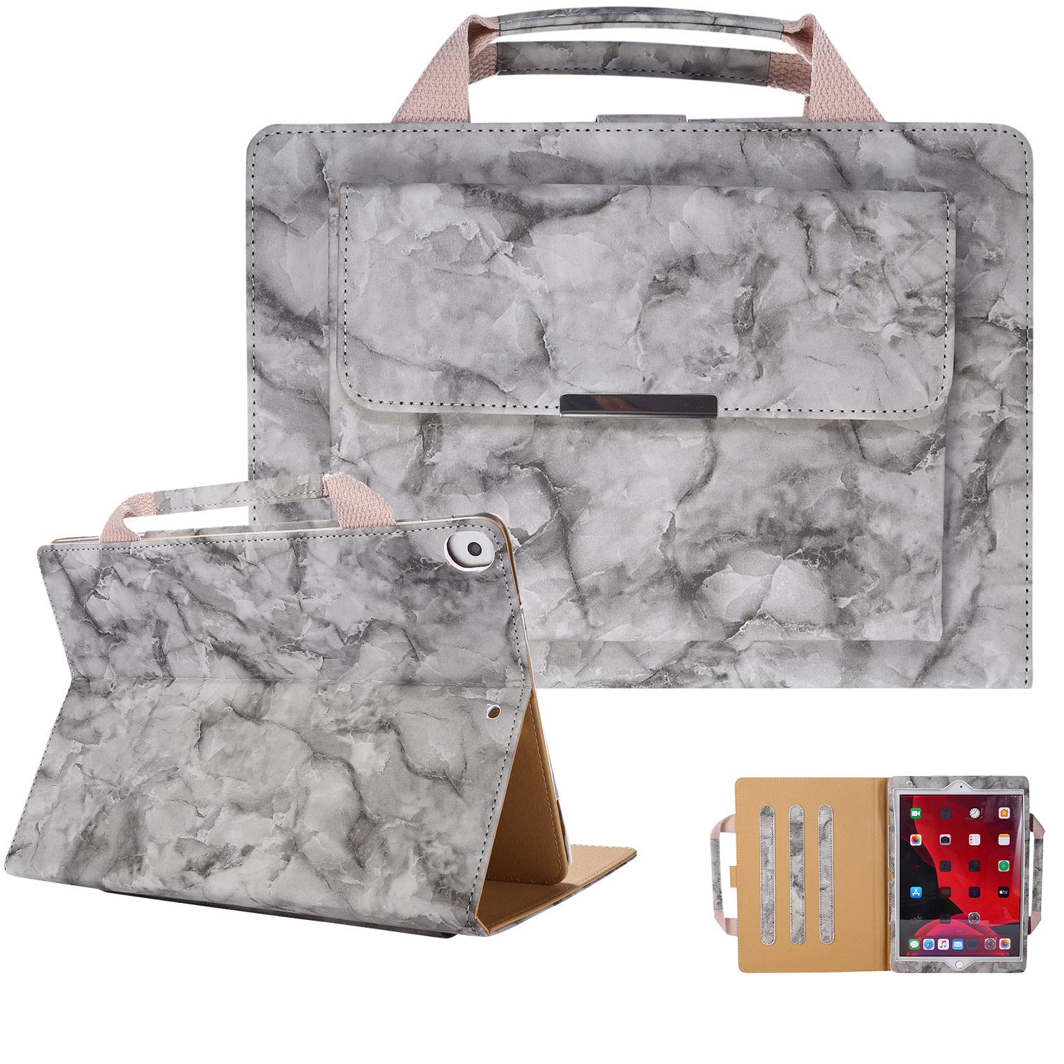 UGOcase PU Leather Protective Marble iPad Case with Hand Strap for iPad 8th Gen 10.2