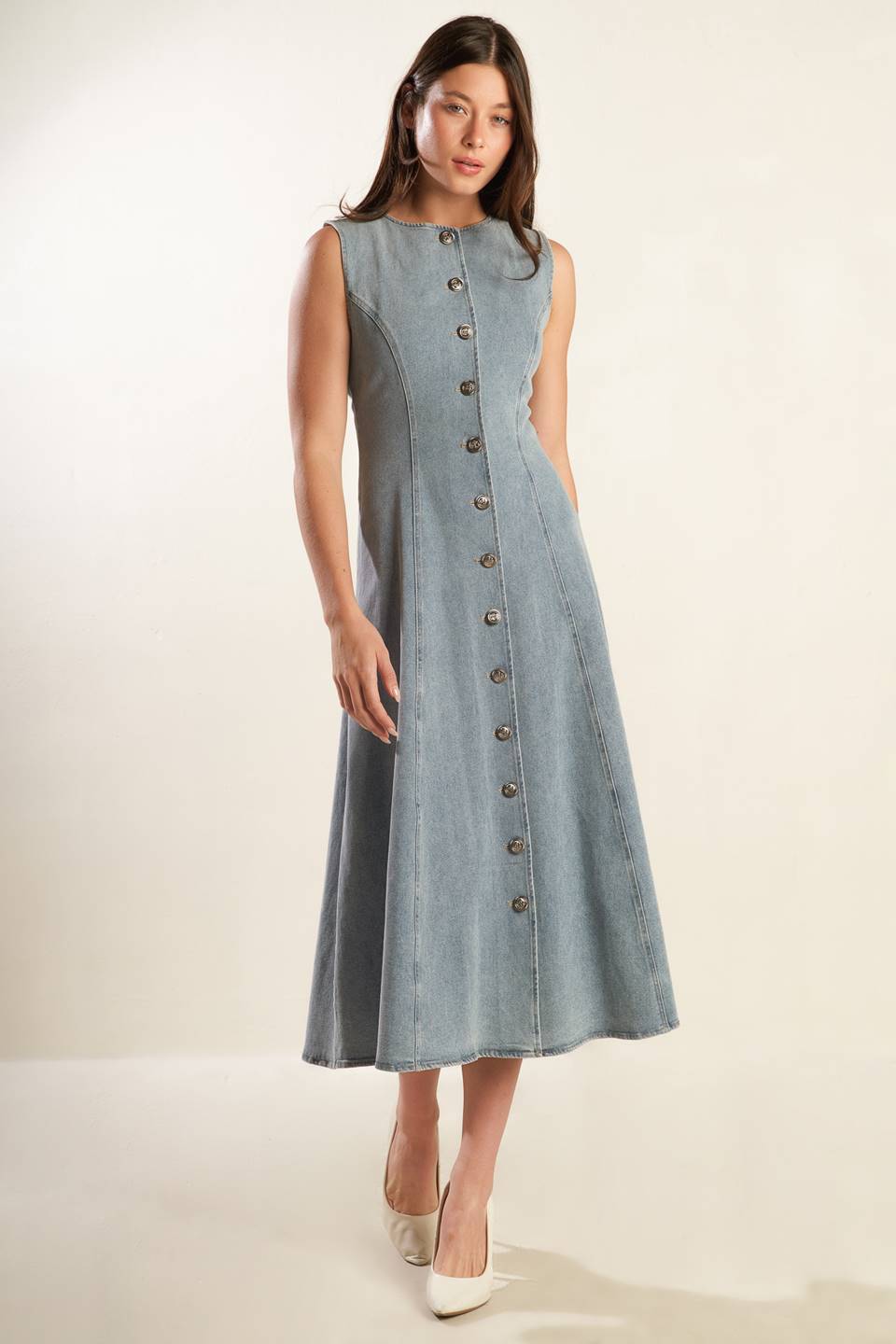 Nautical & Nice Light Denim Midi Dress - Women's Casual Summer Beach Dress for Vacation, Date Night & Outdoor Activities