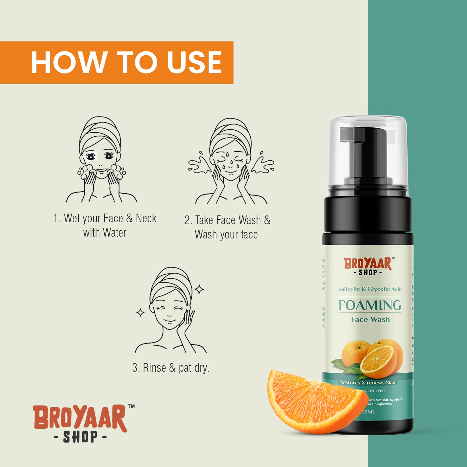 Broyaar 1.5% Salicylic Acid & 2% Glycolic Acid Foaming Face Wash for Oily, Acne-Prone Skin - Deep Cleansing Exfoliating Facial Cleanser for Men & Women (150ml) | Perfect for Daily Skincare Routine & Acne Treatment