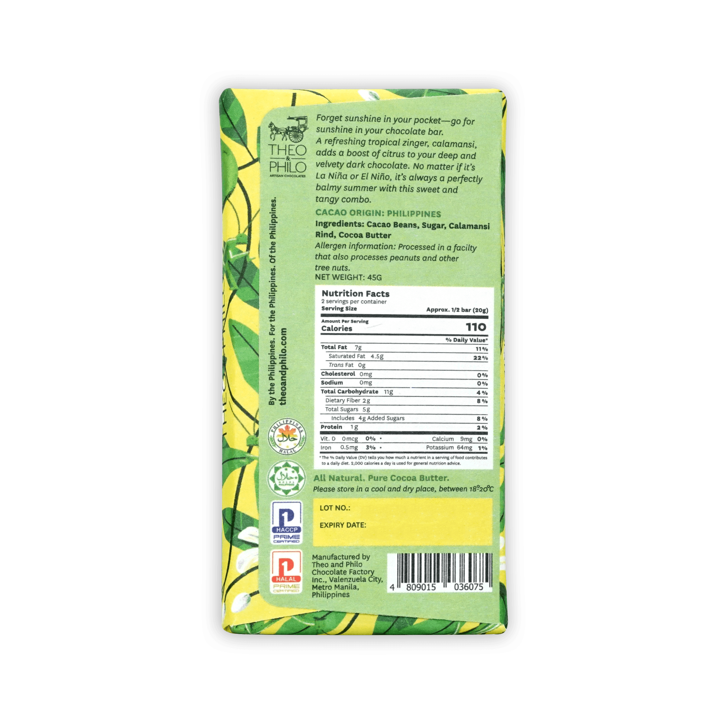 Theo & Philo 65% Dark Chocolate with Calamansi - Premium Filipino Citrus Chocolate Bars for Gifts, Baking & Dessert Pairing