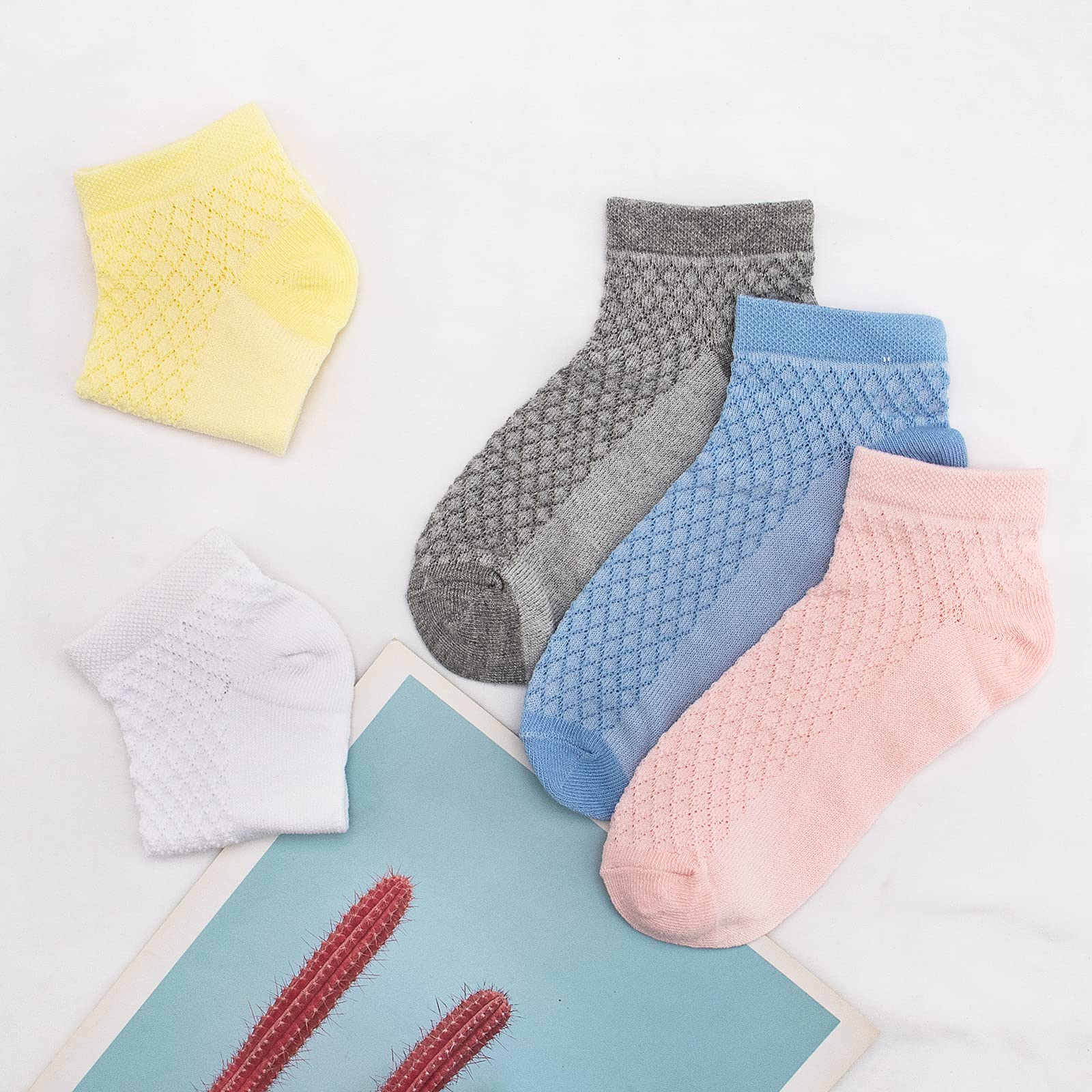 Looching 6 Pairs Baby Girls & Boys Breathable Mesh Cotton Socks - No Show Low Cut Athletic Ankle Socks for Toddlers 0-5T - Perfect for Playtime, School & Everyday Comfort