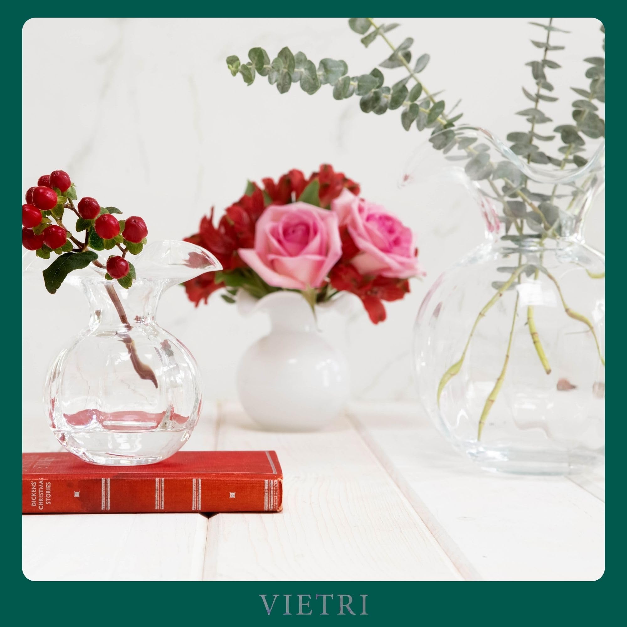 Vietri Hibiscus Glass Clear Medium Fluted Vase - 9