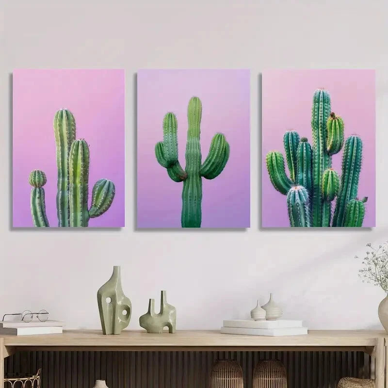 3-Piece Cactus Metal Wall Art Set - Desert Plant Print - Ready to Hang Home Decor for Living Room, Bedroom & Office