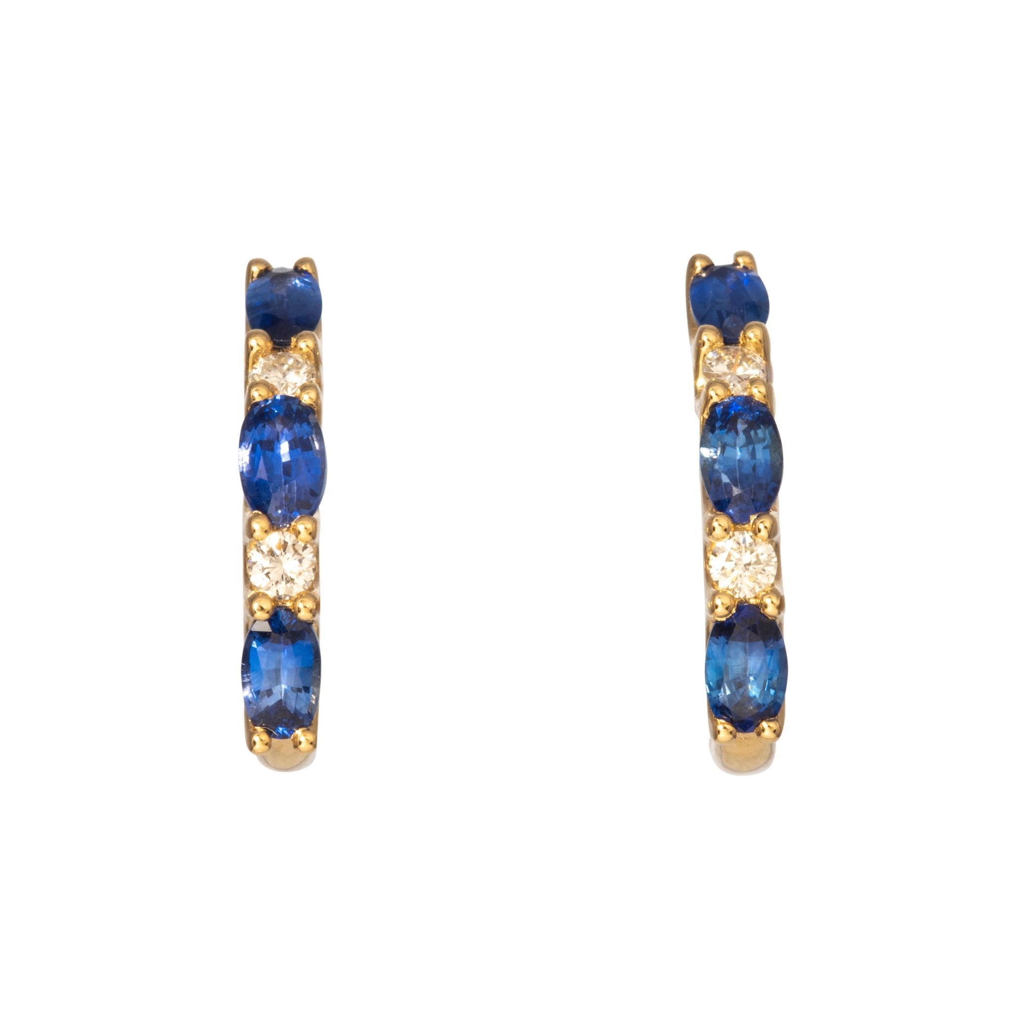 2ctw Sapphire & 0.36ctw Diamond 14K Yellow Gold Huggie Hoop Earrings for Women - Perfect for Weddings, Parties & Everyday Wear