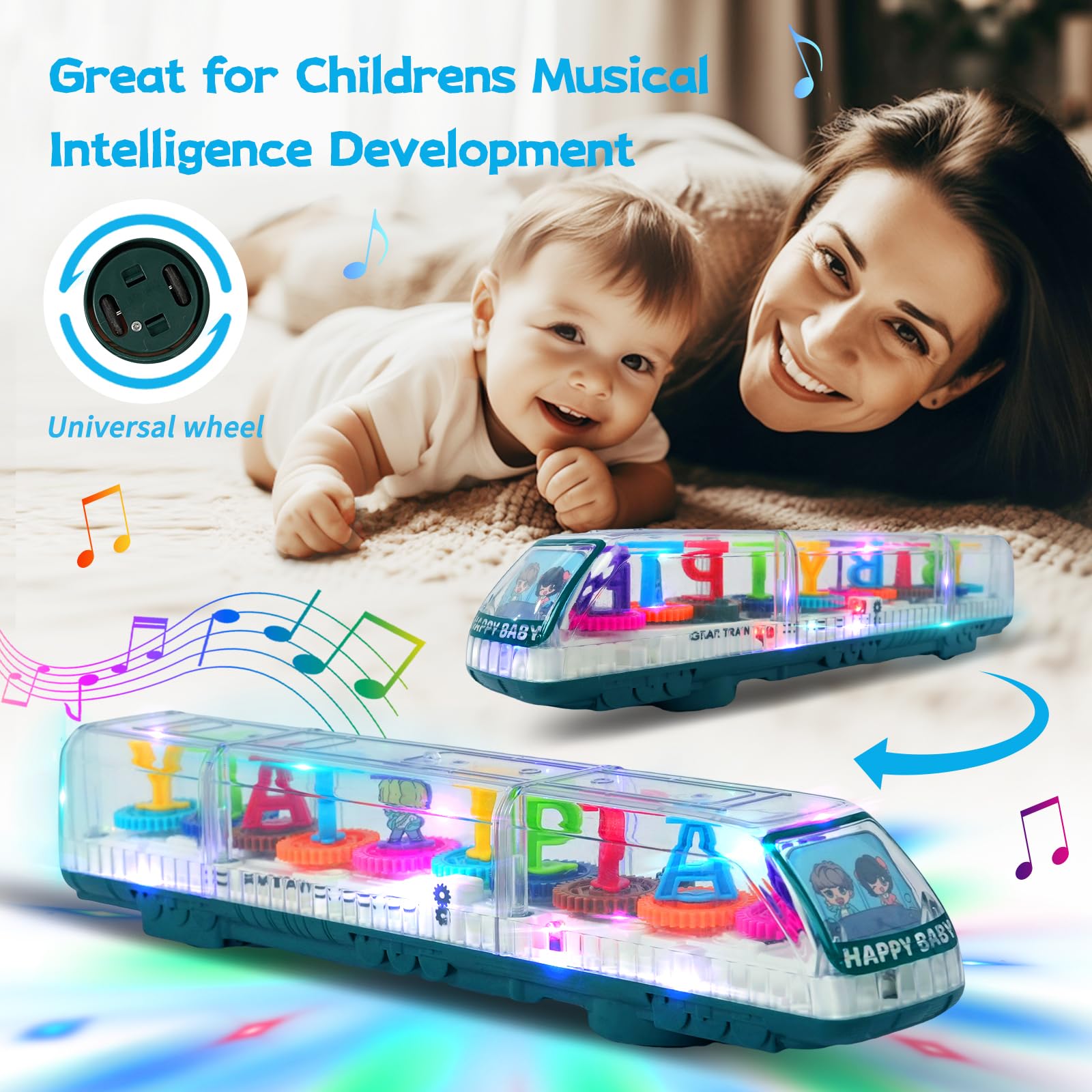 Transparent Gear Toy - High Speed Electric Train with Luminous & Musical Effects, 360° Rotating Mechanical Walking Toy for Kids | STEM Educational Learning Toy for Birthday Gifts & Classroom Activities