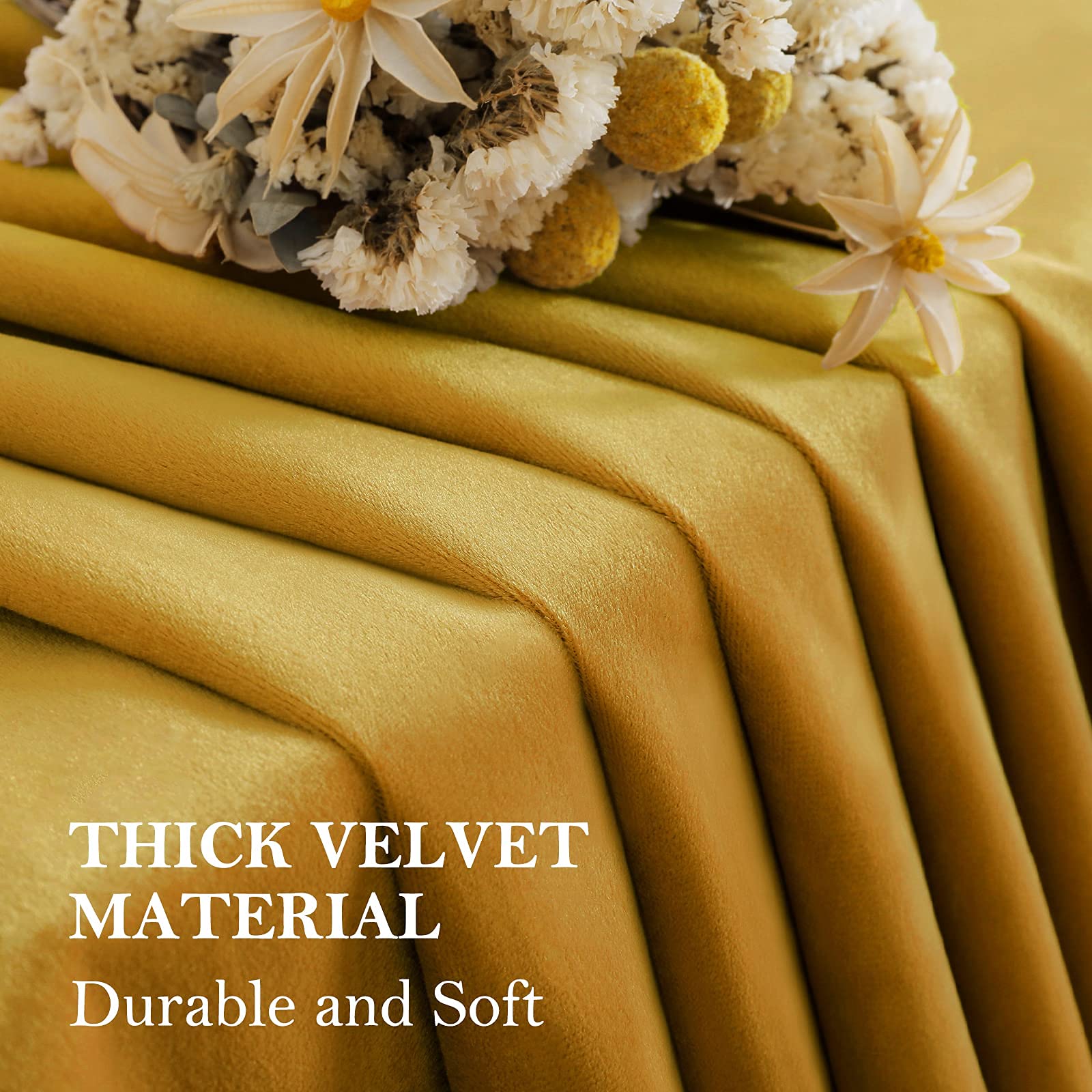 Premium 100% Blackout Velvet Curtains - Mustard Yellow Room Darkening Drapes (52x96 Inch, 2 Panels) for Bedroom & Living Room | Noise Reducing, Thermal Insulated Window Treatments for Better Sleep & Energy Efficiency