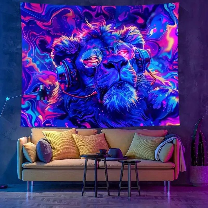 Fluorescent Dreamy Glow Tapestry UV Art Decor - Psychedelic Wall Hanging for Bedroom, Party & Blacklight Room Aesthetic