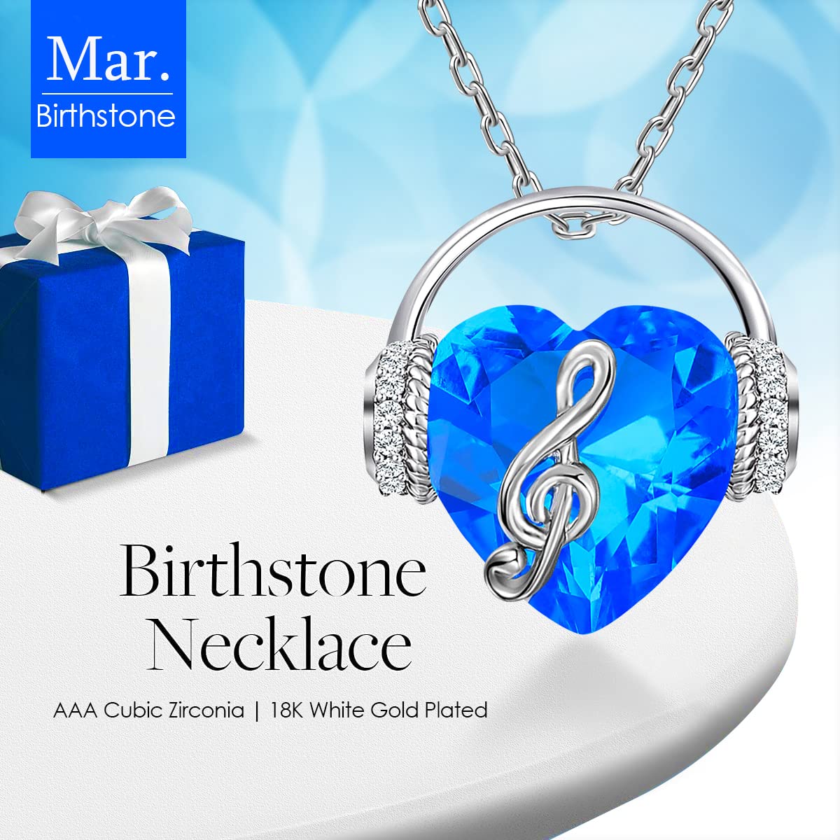 Music Note Necklace for Women - Heart Pendant with Birthstone Crystal Jewelry | Elegant Gift for Mom, Wife, Girlfriend | Perfect for Christmas, Valentine's Day, Anniversary & Birthday | Ideal for Date Nights, Special Occasions & Everyday Wear