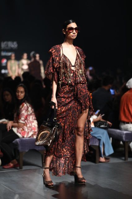 Kriti Sanon Stone Print Ruffled Sleeves Dress for Women | Elegant Party & Evening Wear | Perfect for Weddings, Date Nights & Special Occasions