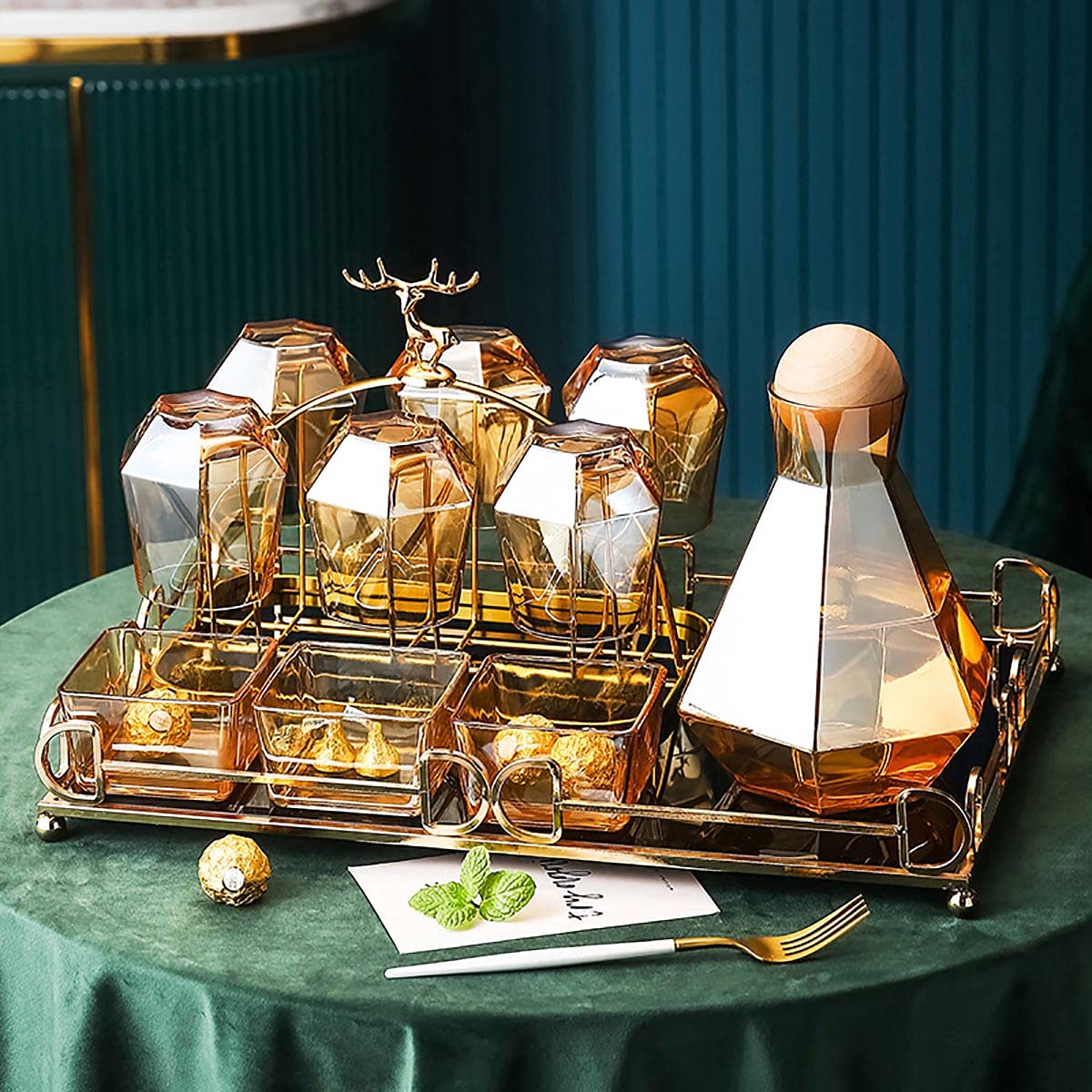 Premium Diamond Whiskey Decanter Set - Lead-Free Crystal Glass Barware with 12-Piece Elegant Drinking Set (Gold/Silver/Gray Options) - Perfect for Home Bar, Wedding Gifts & Luxury Decor