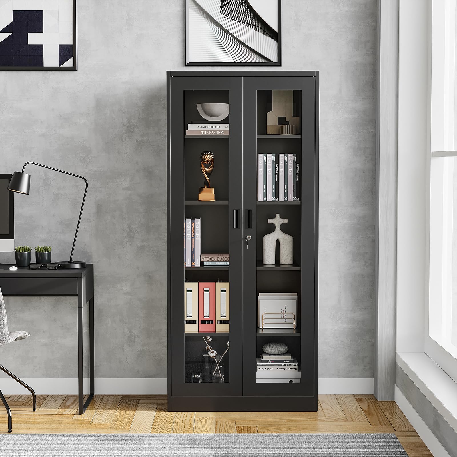 Glass Display Cabinet with 4 Adjustable Shelves - 71