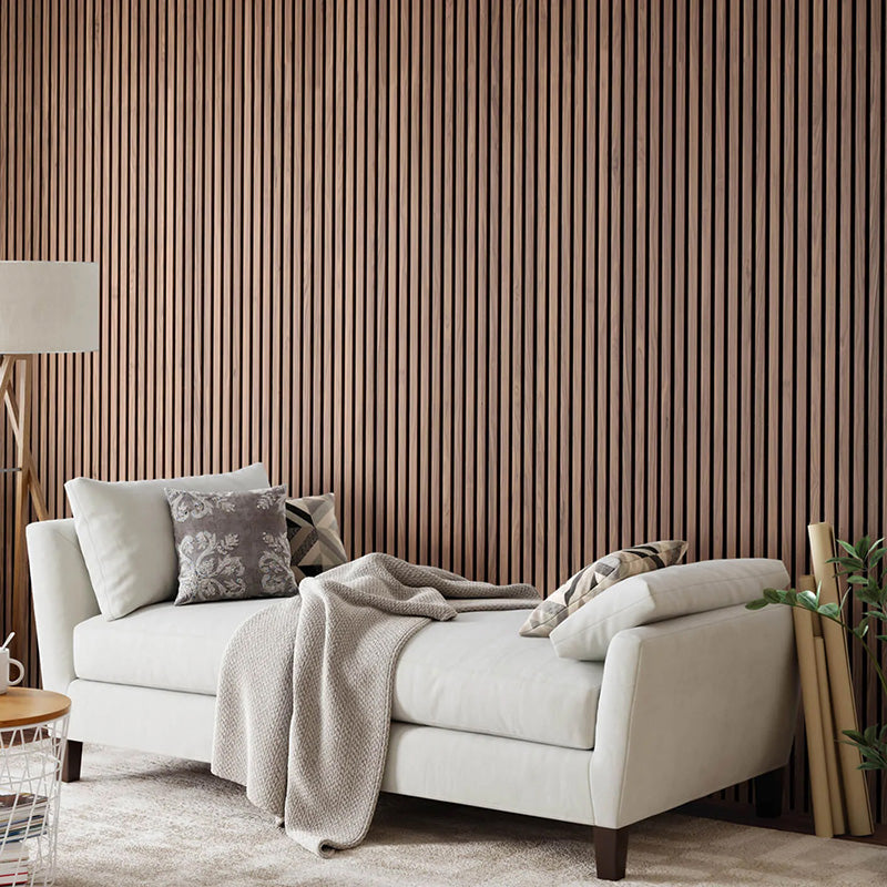 Flexible Acoustic Wood Slat Wall Panel - Walnut Veneer 2700mm x 600mm | Soundproofing & Decorative Wall Treatment for Home Theater, Office, and Studio