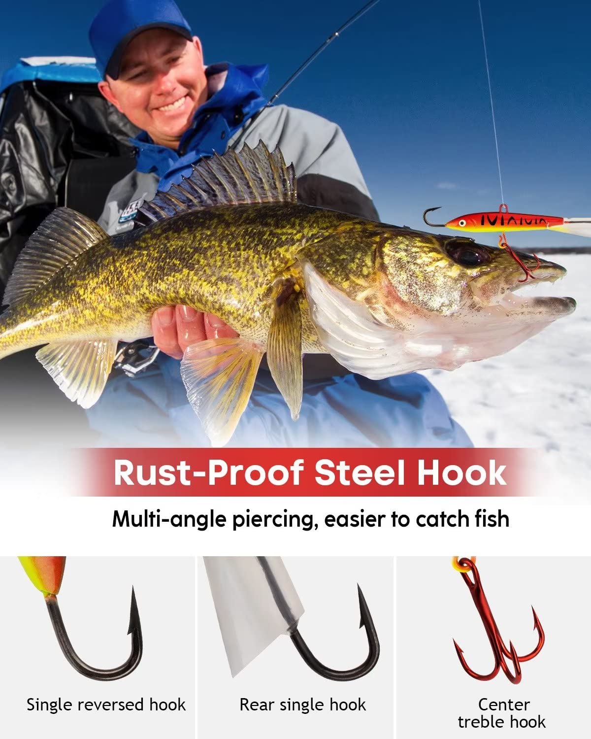 THKFISH Ice Fishing Jigs & Lures Kit - 4PCS/8PCS Vertical Jigs for Crappie, Panfish, Walleye, Bluegill - 10g(0.35oz) & 18g(0.63oz) Weights - Essential Ice Fishing Gear for Winter Fishing Adventures
