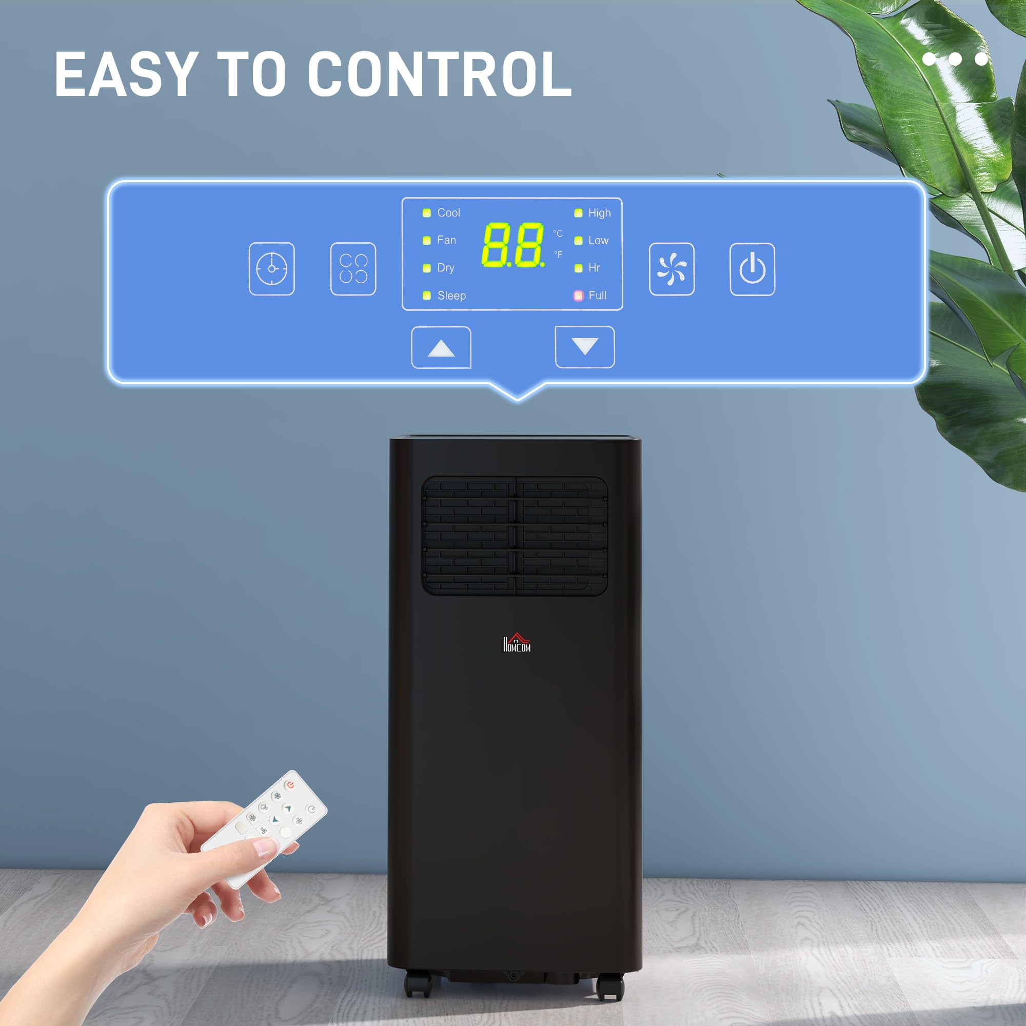 HOMCOM 8000 BTU Portable Air Conditioner for Rooms Up to 345 Sq. Ft - 3-in-1 AC Unit with Dehumidifier & Cooling Fan - Sleep Mode, Remote Control, 24H Timer - Window Installation Kit Included - Perfect for Bedrooms, Offices, and Small Spaces (Black)