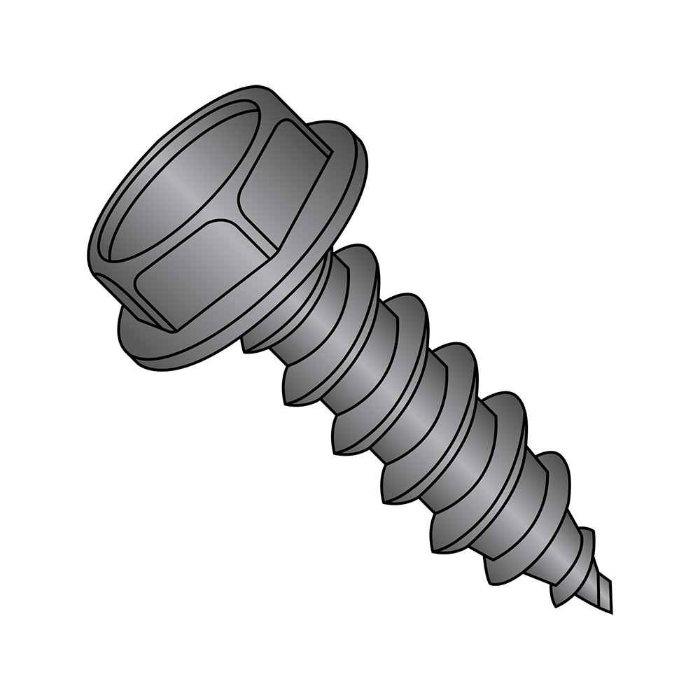 Small Parts 1416ABWB Black Oxide Steel Sheet Metal Screws, Hex Washer Head, Hex Drive, Type AB, 1/4
