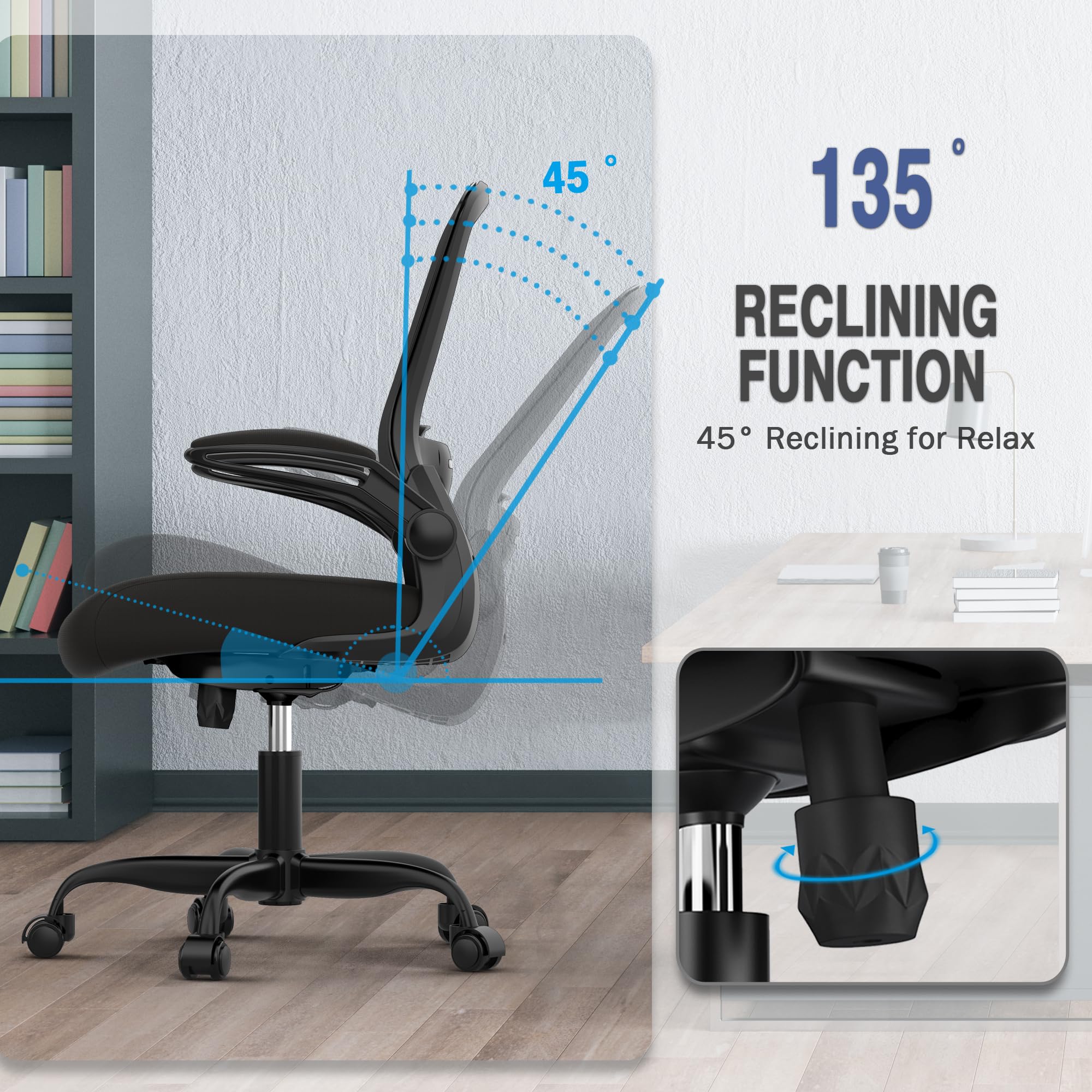 Ergonomic Office Chair with Adjustable Lumbar Support - High Back Mesh Computer Desk Chair with Flip-Up Armrests, BIFMA Certified - Perfect for Home Office, Gaming & Workspaces