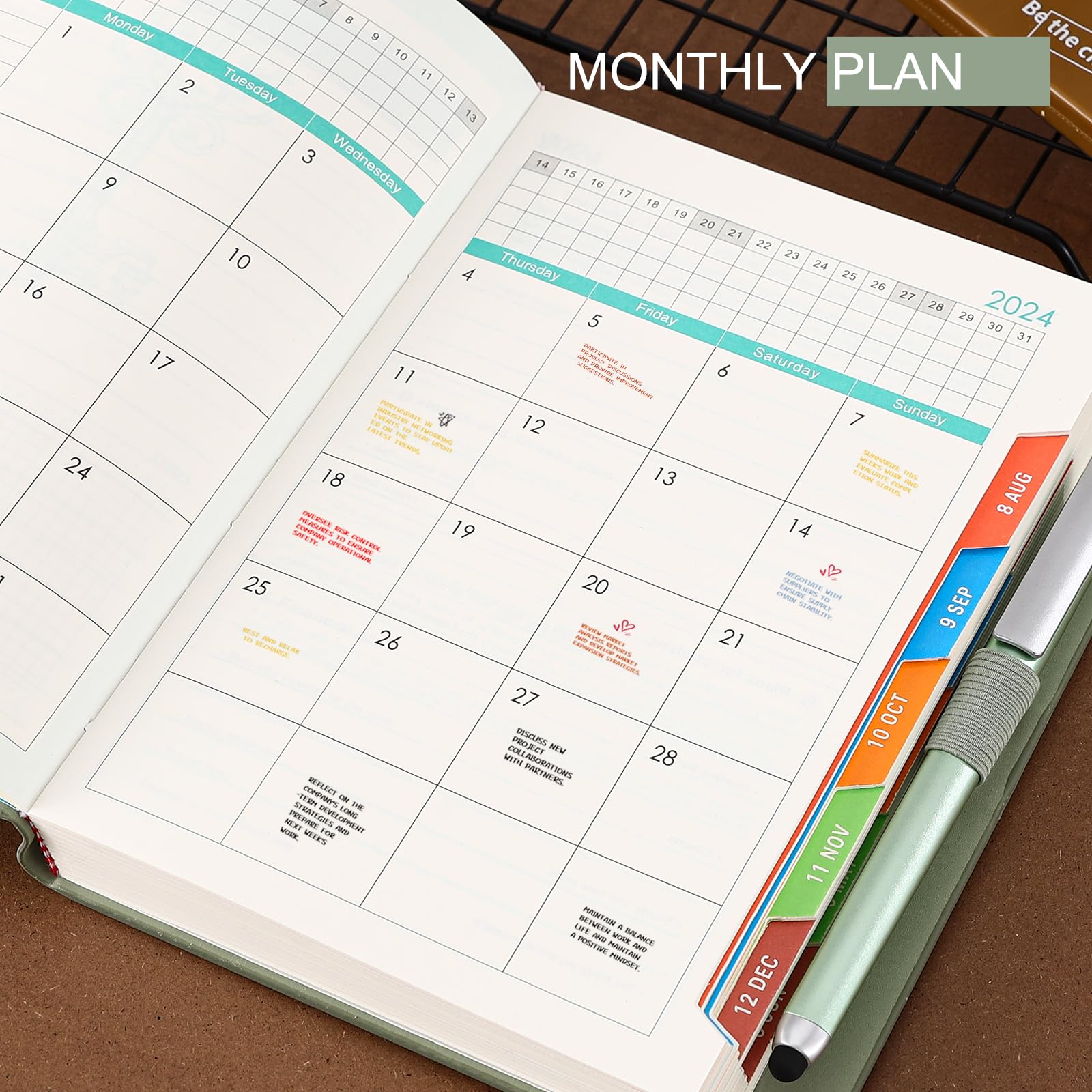 2024-2025 Academic Planner - A5 Daily Diary with Hard Cover | July 2024 to June 2025 12-Month Agenda | Includes Pen, Pen Loop, Stickers & Back Pocket (Green) | Perfect for Students, Teachers & Professionals
